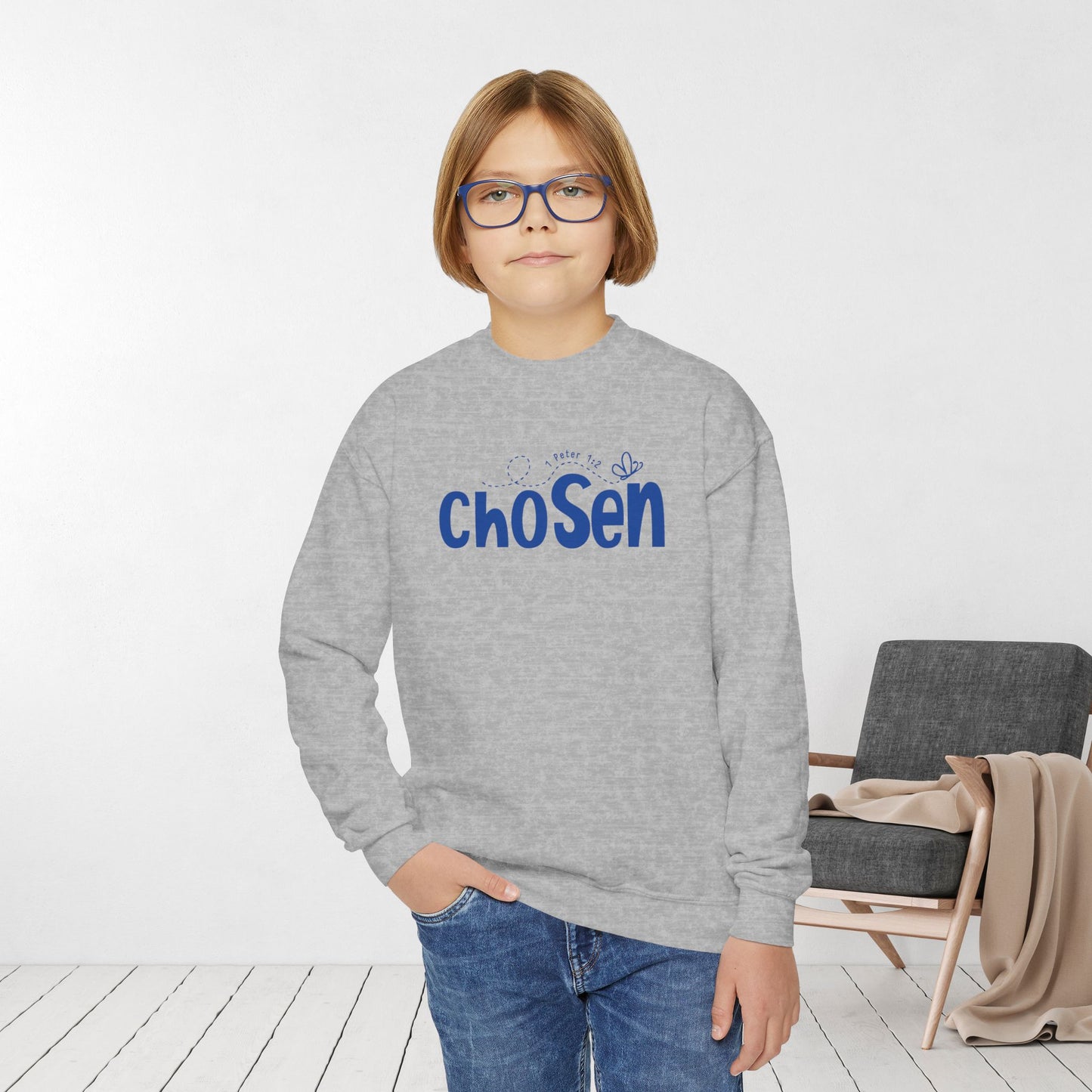 Chosen 1 Peter 1:2 Youth Christian Sweatshirt