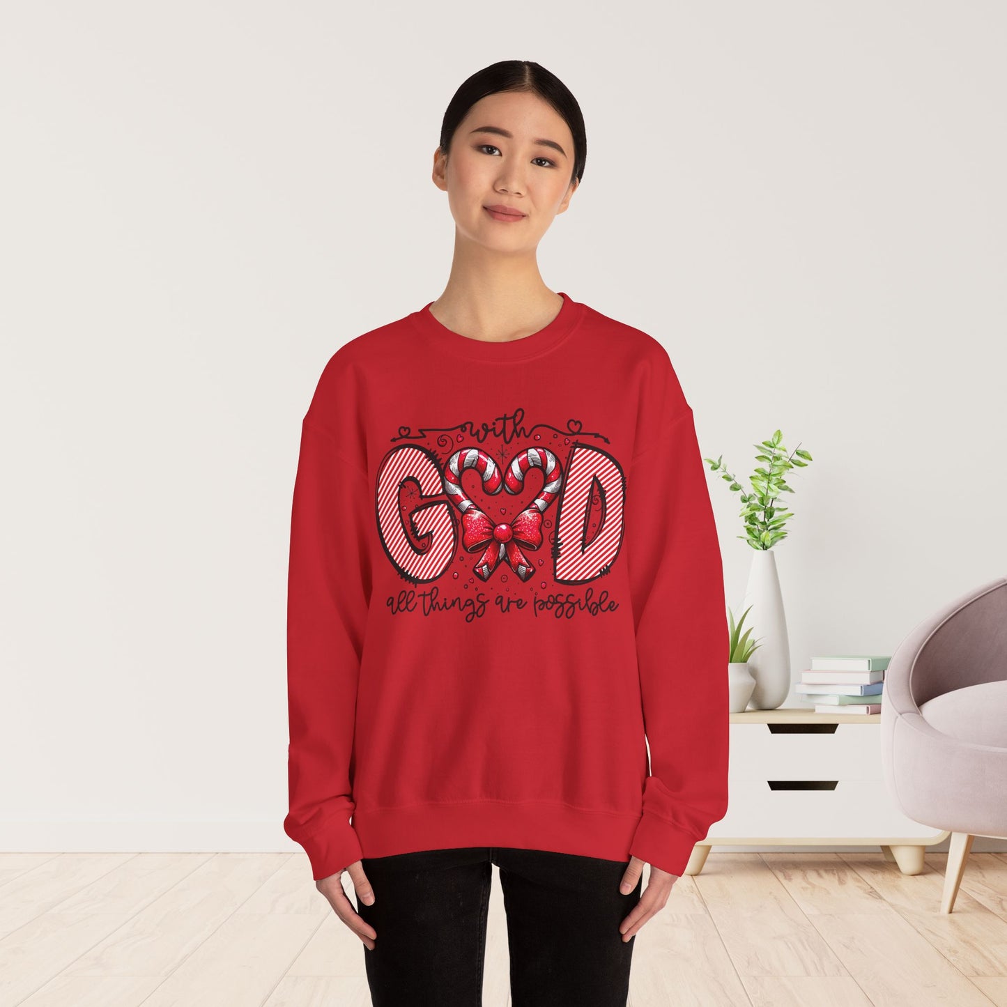 With God All Things Are Possible Christmas Sweatshirt - Christian Crewneck Pullover