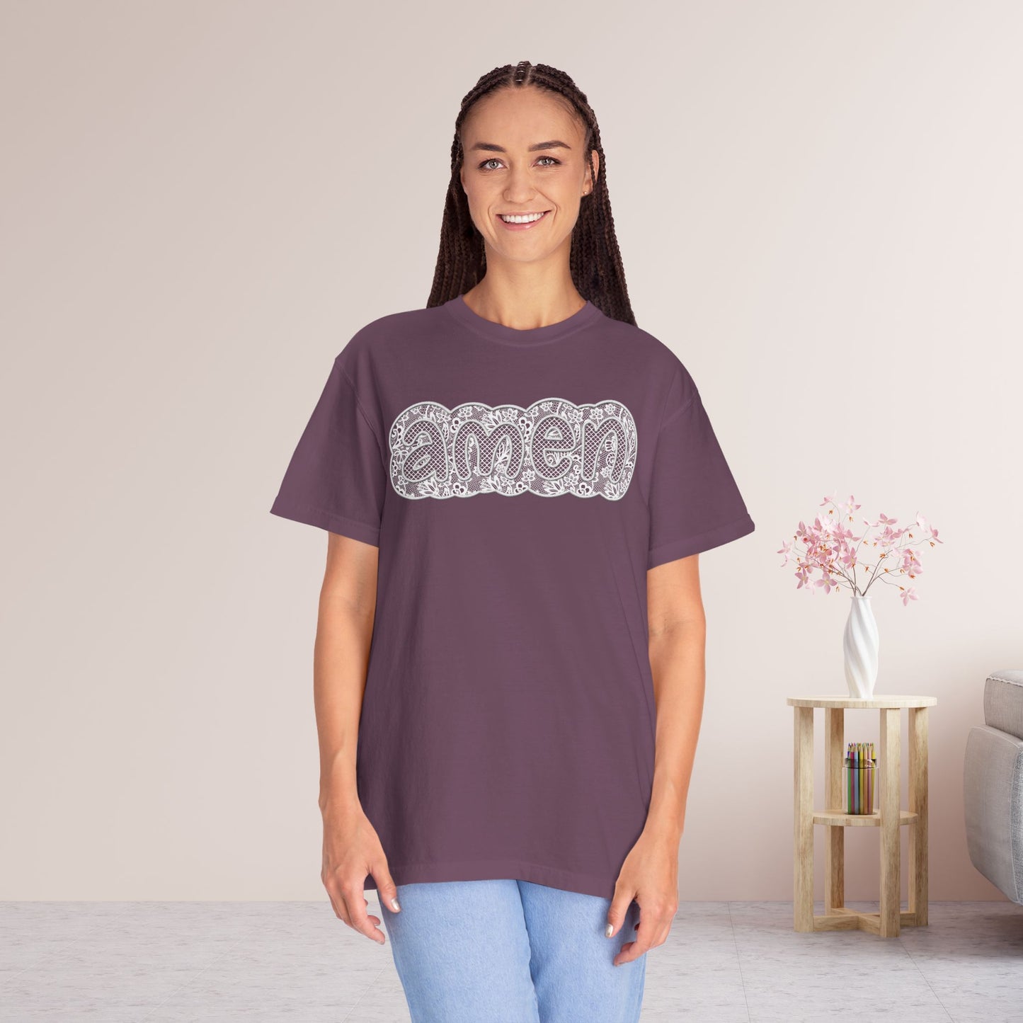 Amen Comfort Colors Shirt - Printed Lace Design