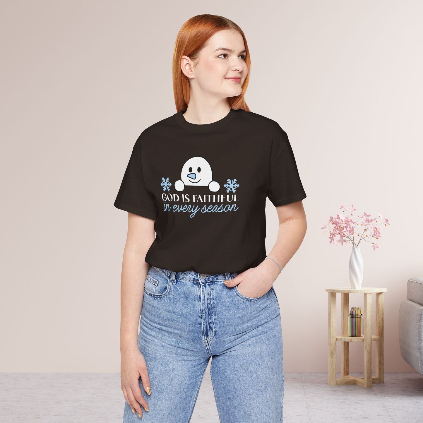 God is Faithful in Every Season Soft Cotton Tee - Christian Christmas Shirt