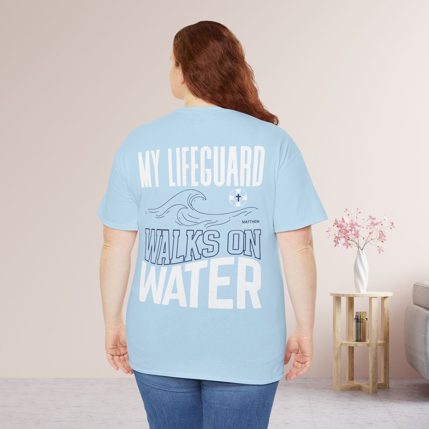 Jesus Saves - My Lifeguard Walks on Water Heavy Cotton Tee