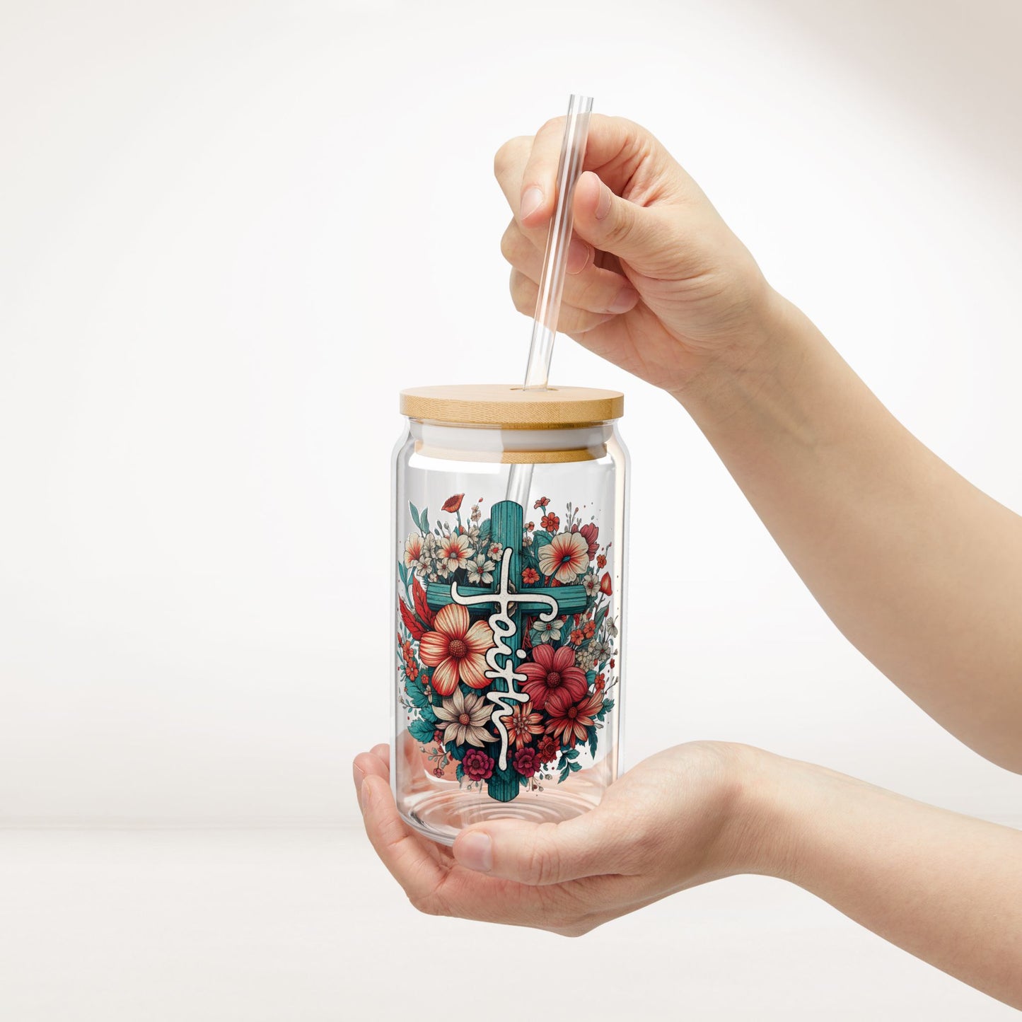 Faith Sipper Glass with Bamboo Lid & Straw - 16 oz
