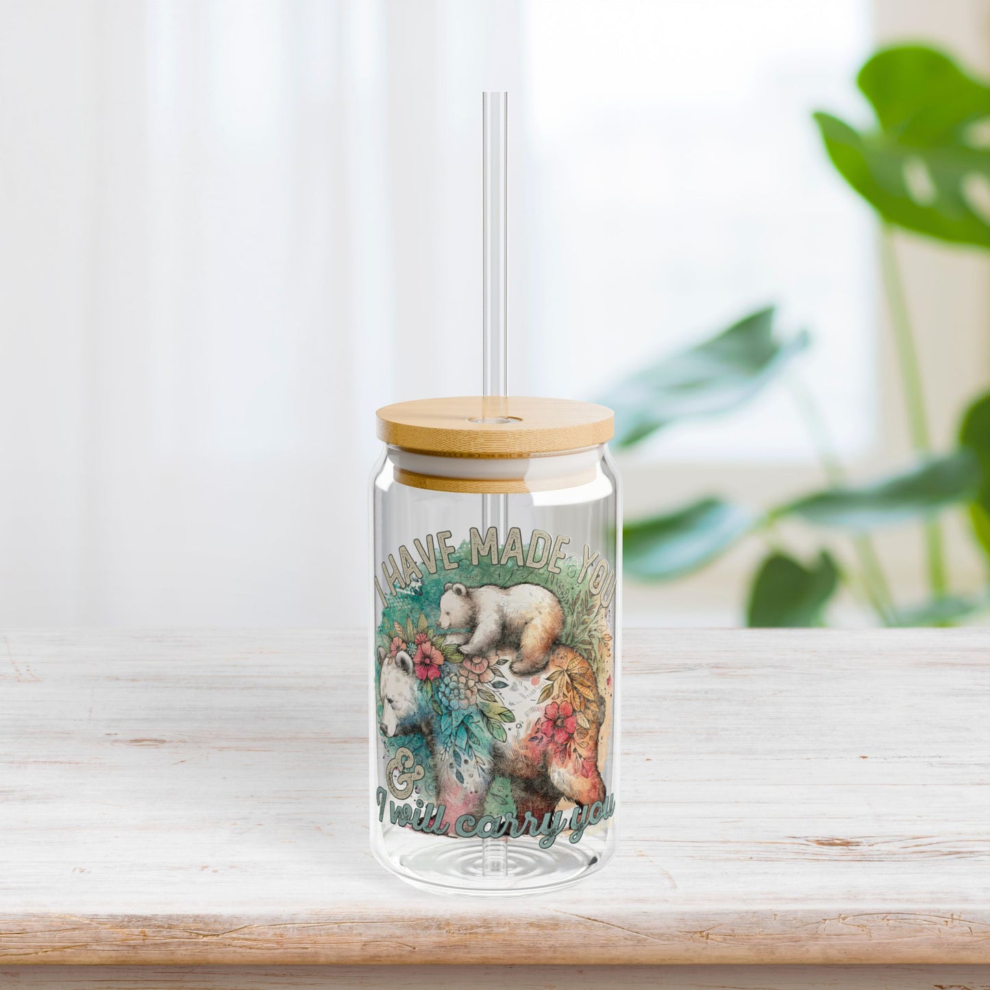 I Will Carry You Sipper Glass with Bamboo Lid & Straw - 16 oz