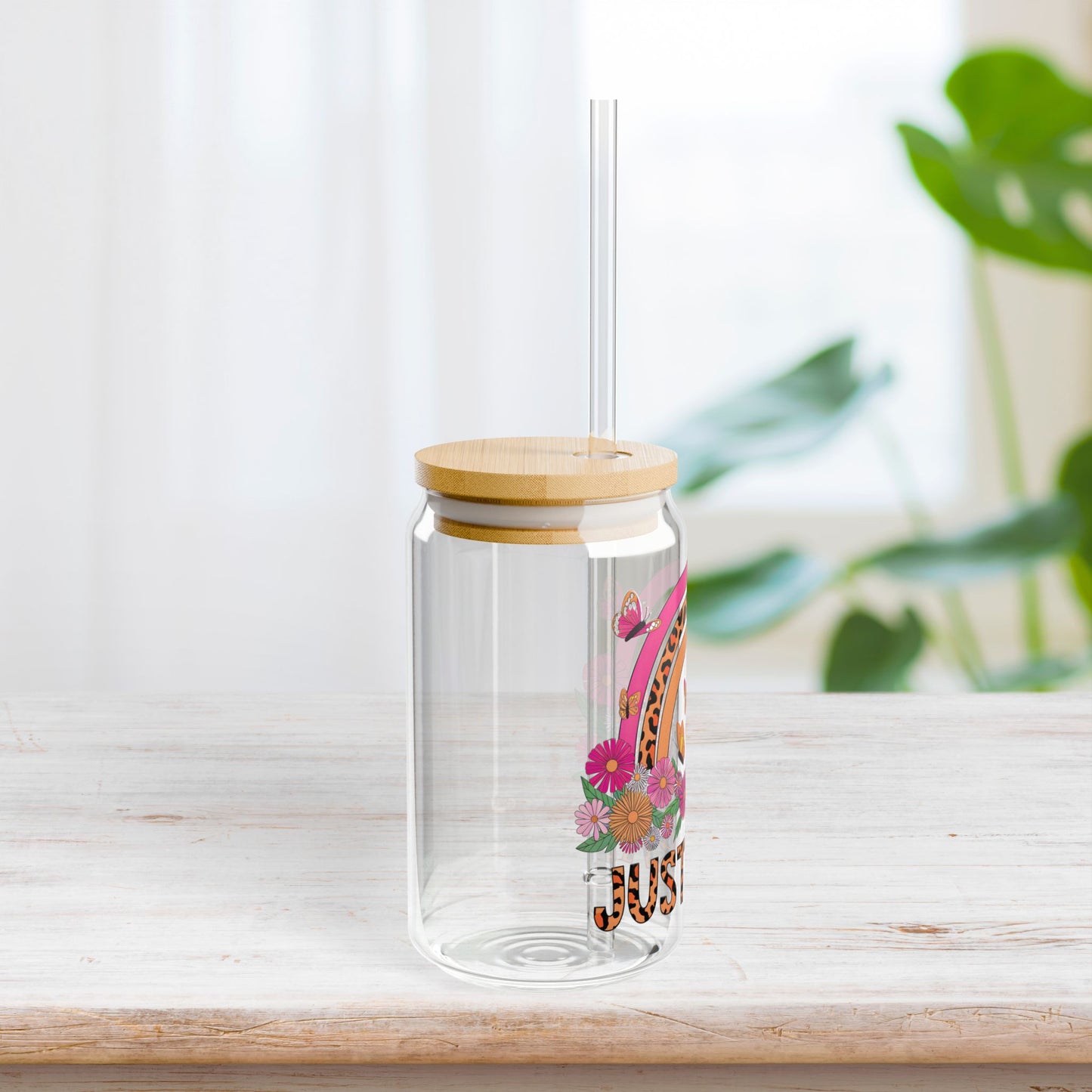 Just Pray Sipper Glass with Bamboo Lid & Straw - 16 oz