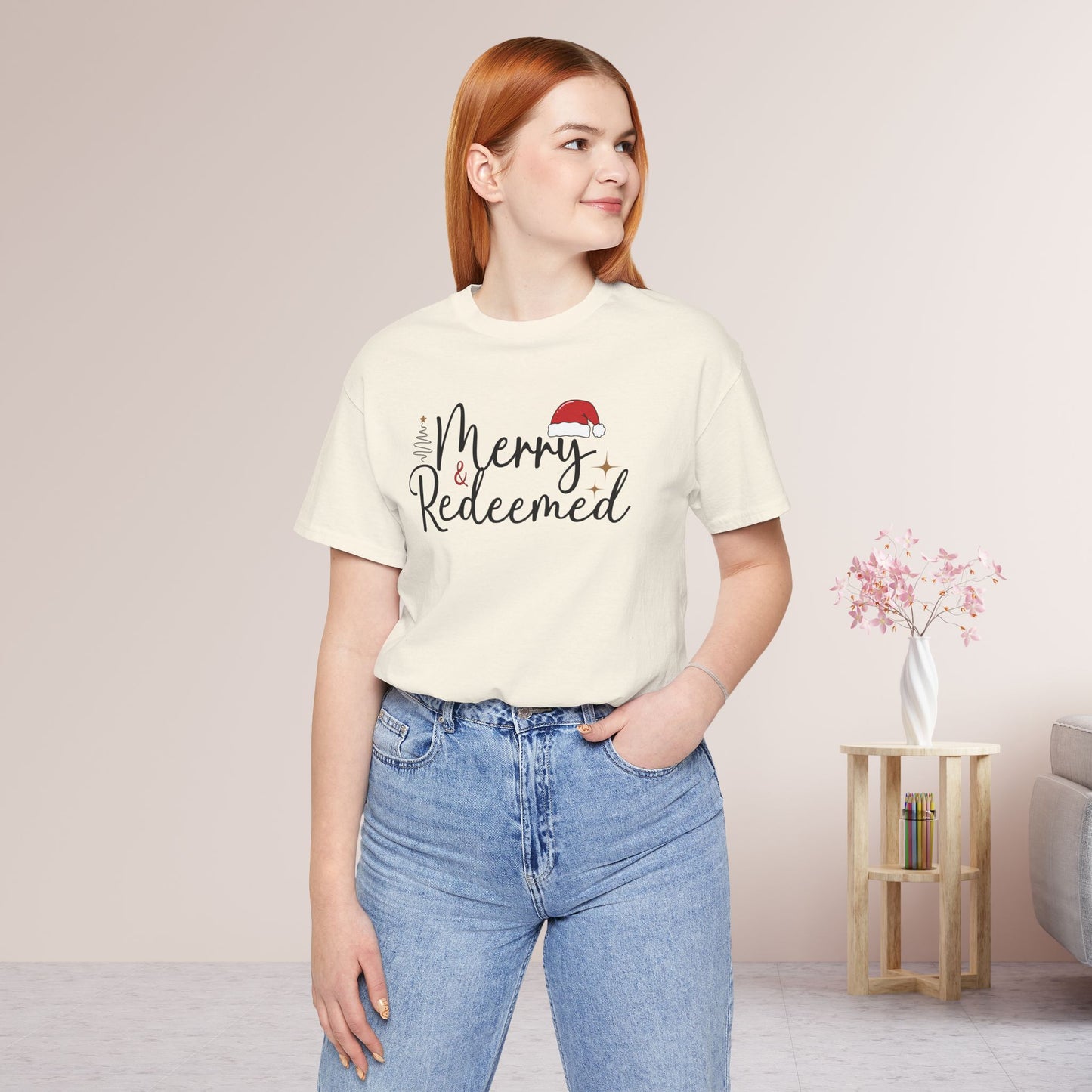 Merry & Redeemed Soft Cotton Tee - Christian Christmas Shirt