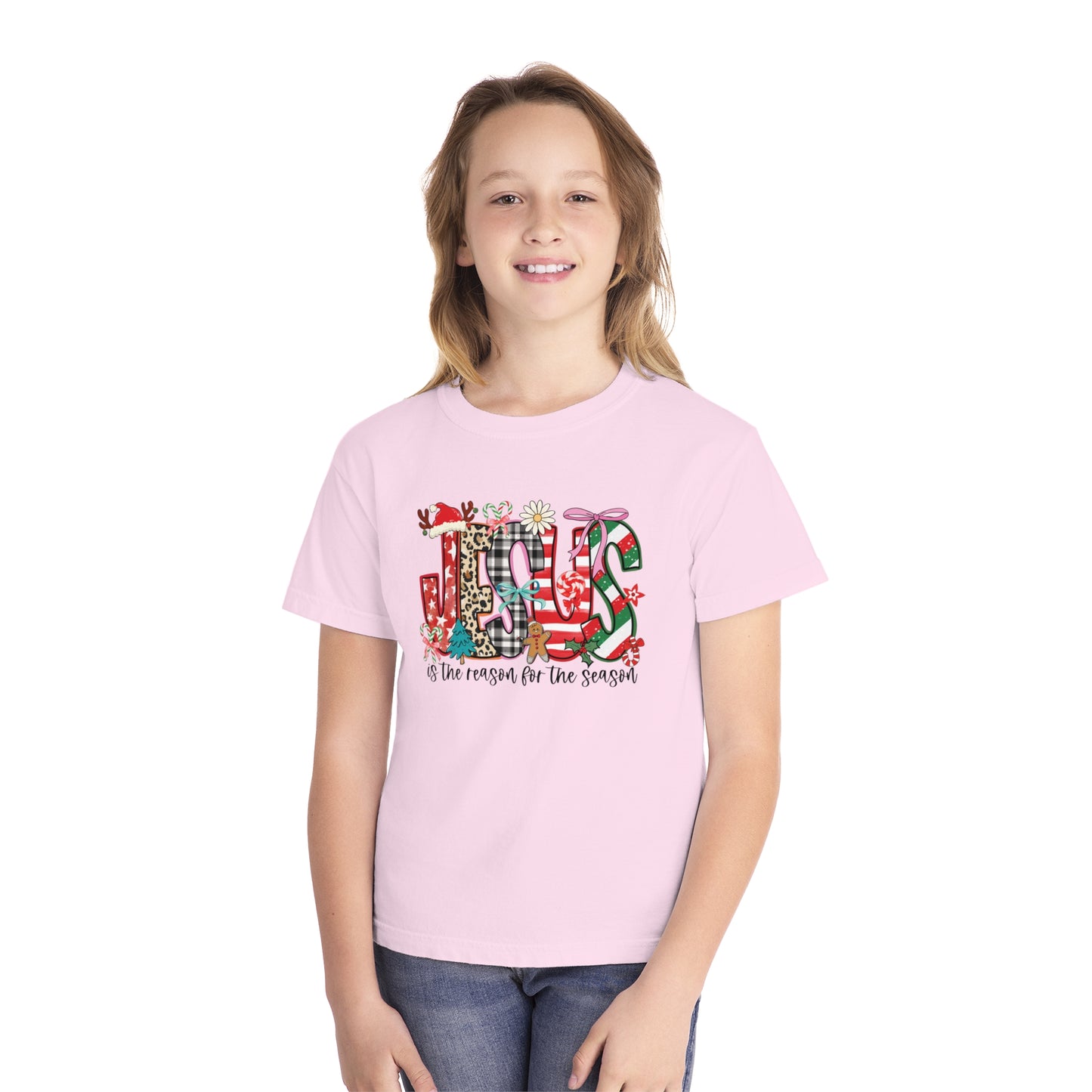 Jesus is The Reason for the Season Comfort Colors Youth Christian Tee - Youth Christmas Shirt