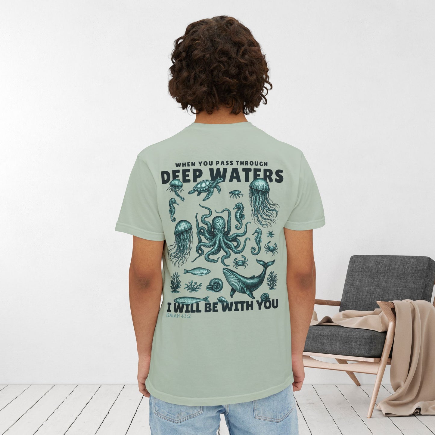 When You Pass Through Deep Water I Will Be With You Comfort Colors Pocket T-Shirt