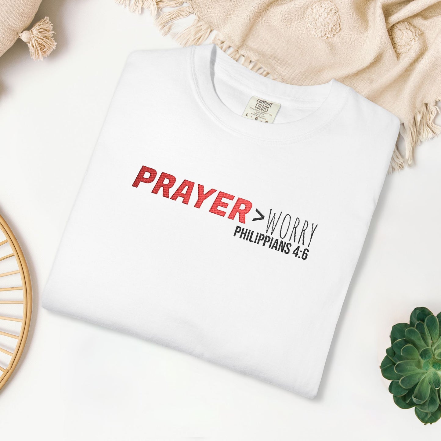 Embroidered Prayer > Worry - Philippians 4:6 Comfort Colors Shirt