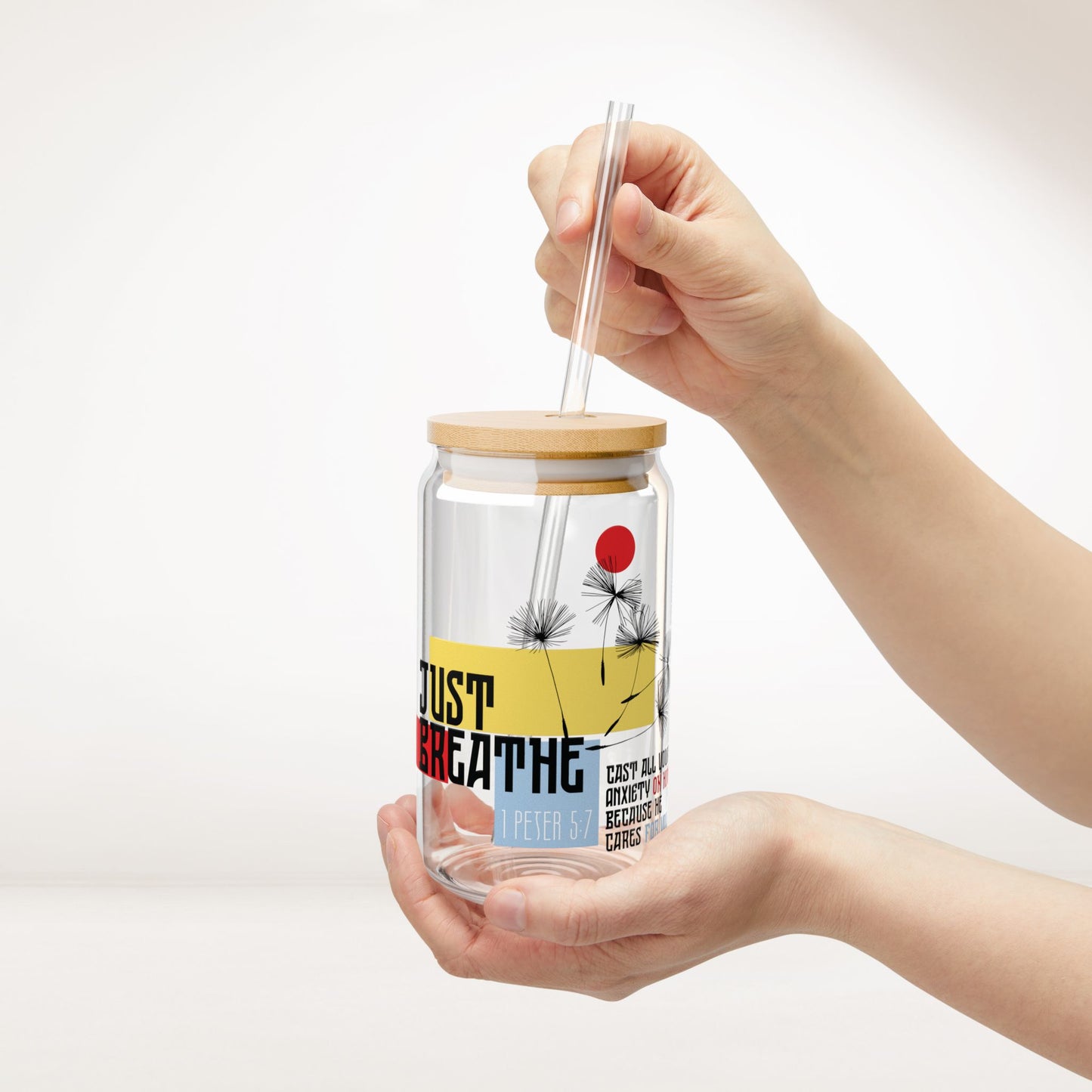 Just Breathe Sipper Glass with Bamboo Lid & Straw - 16 oz