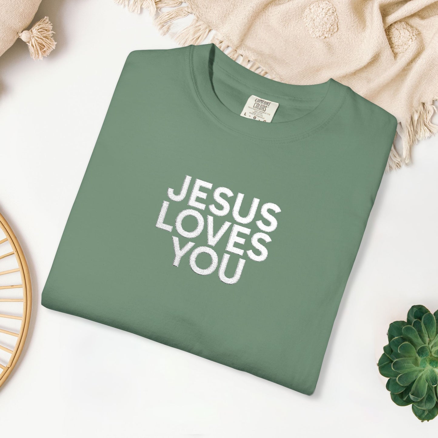 Jesus Loves You Embroidered Comfort Colors Shirt