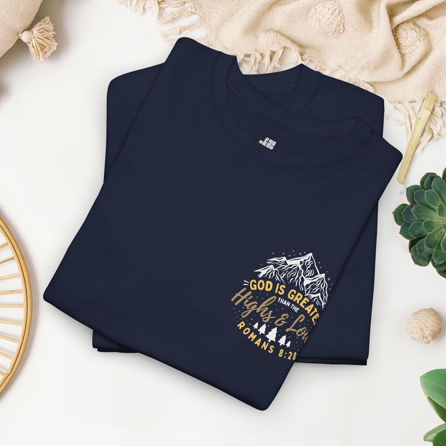 God is Greater Heavy Cotton Tee - Romans 8:28