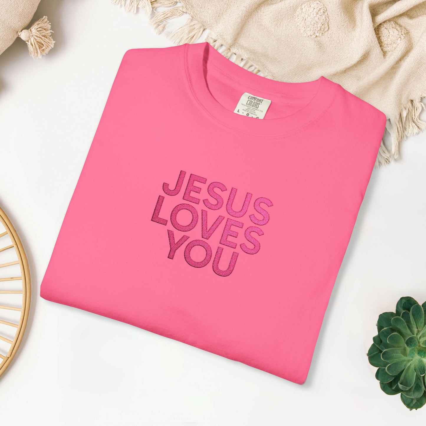 Jesus Loves You Embroidered Comfort Colors Shirt
