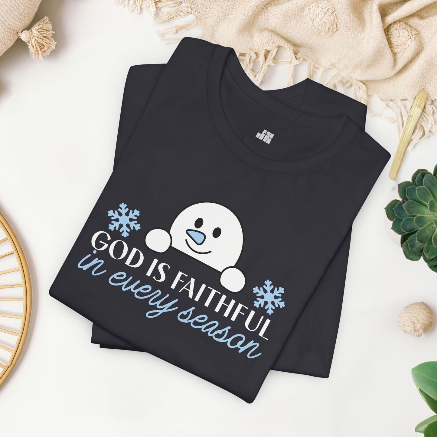 God is Faithful in Every Season Soft Cotton Tee - Christian Christmas Shirt