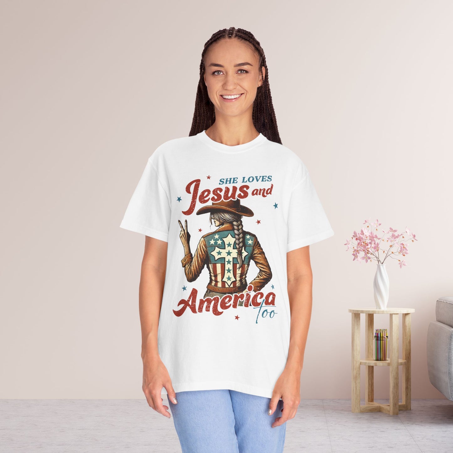She Loves Jesus and America Too Comfort Colors Shirt