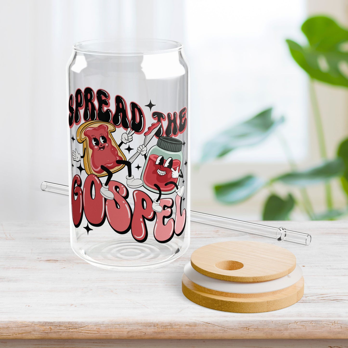 Spread the Gospel Sipper Glass with Bamboo Lid & Straw - 16 oz