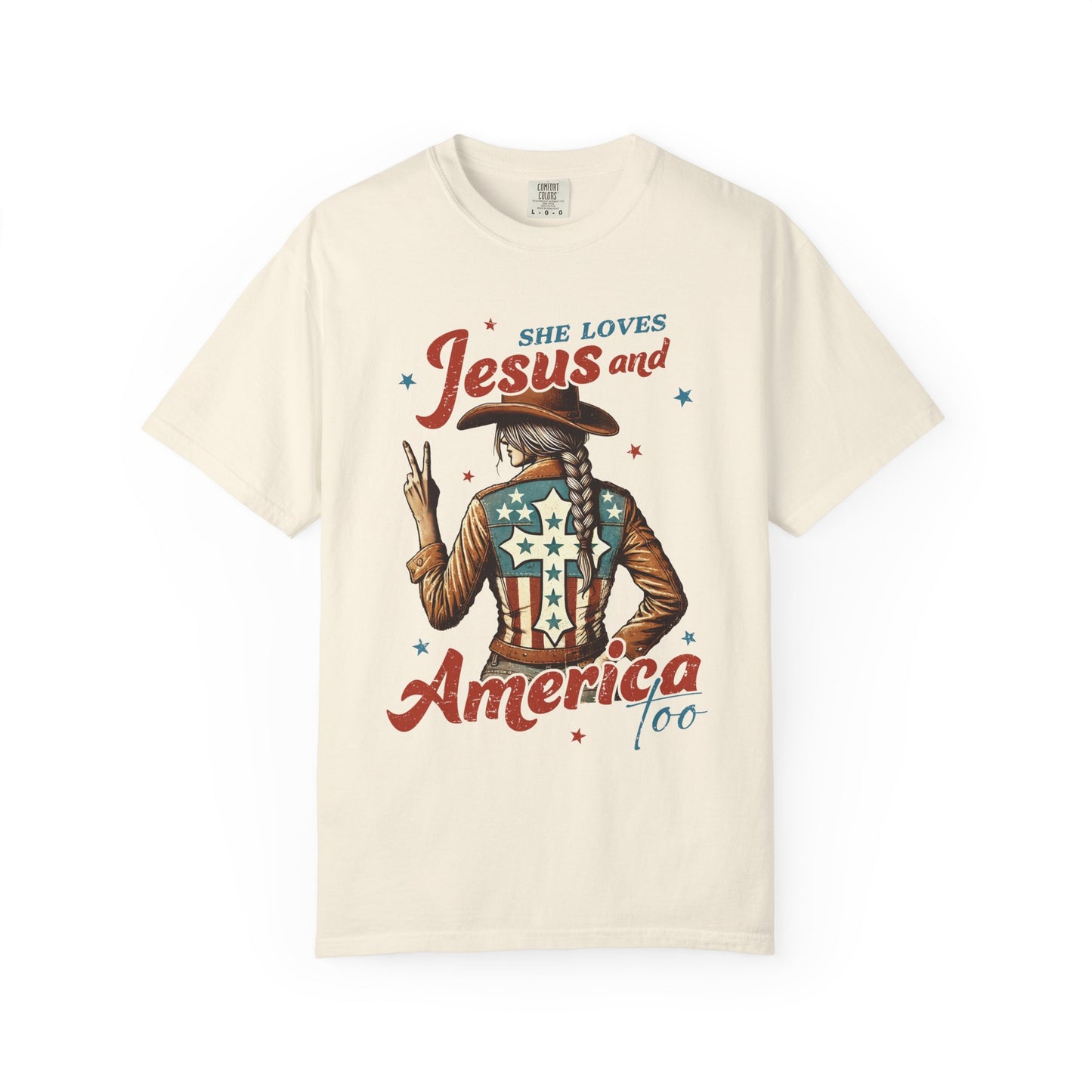 She Loves Jesus and America Too Comfort Colors Shirt
