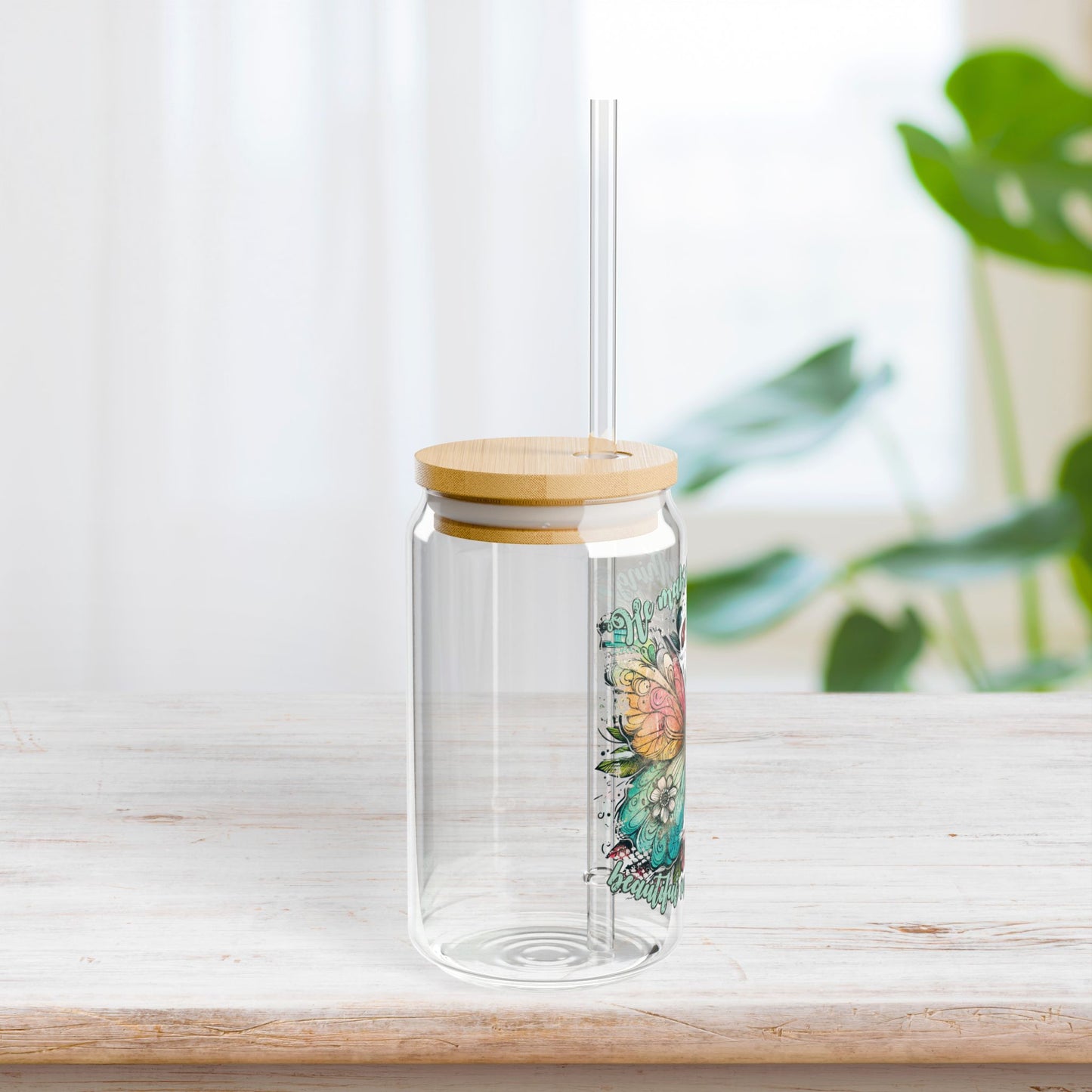 Made Everything Beautiful Sipper Glass with Bamboo Lid & Straw - 16 oz