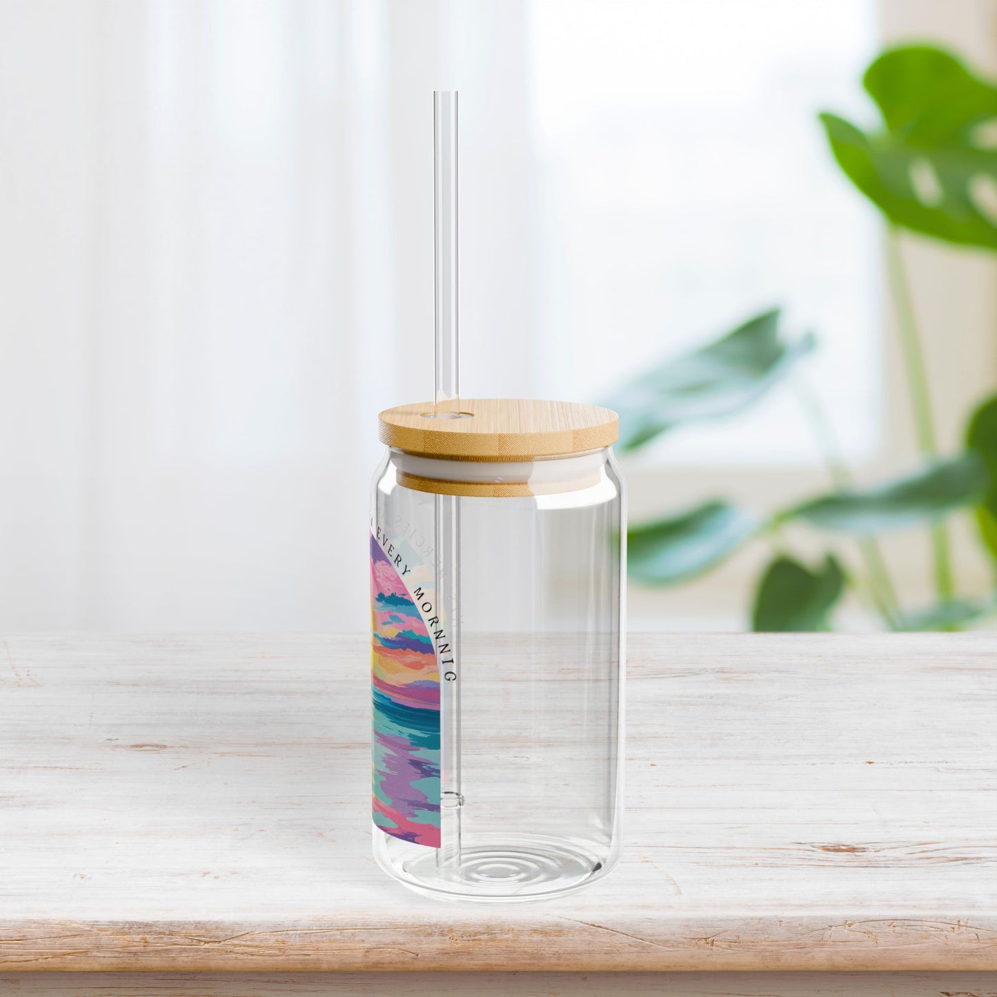 His Mercies Are New Every Morning Sipper Glass with Bamboo Lid & Straw - 16 oz