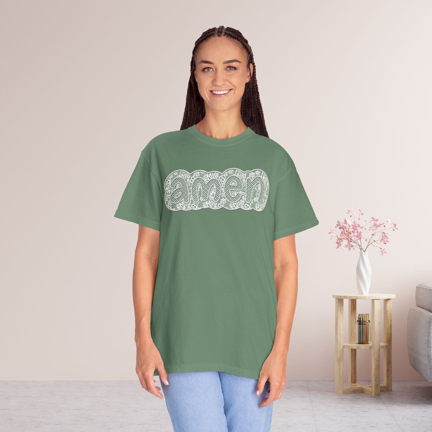 Amen Comfort Colors Shirt - Printed Lace Design