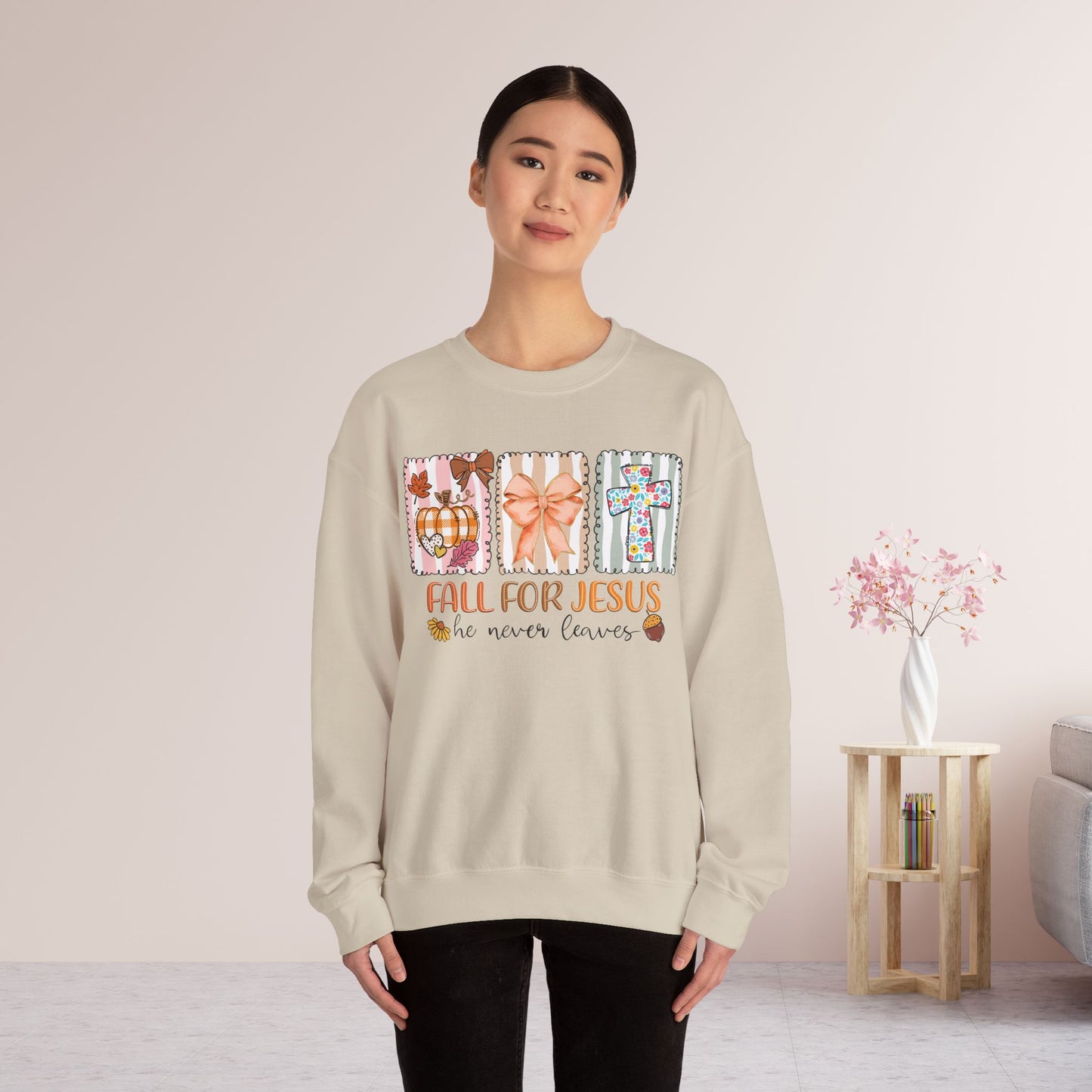 Fall For Jesus He Never Leaves Christian Sweatshirt - Christian Pullover
