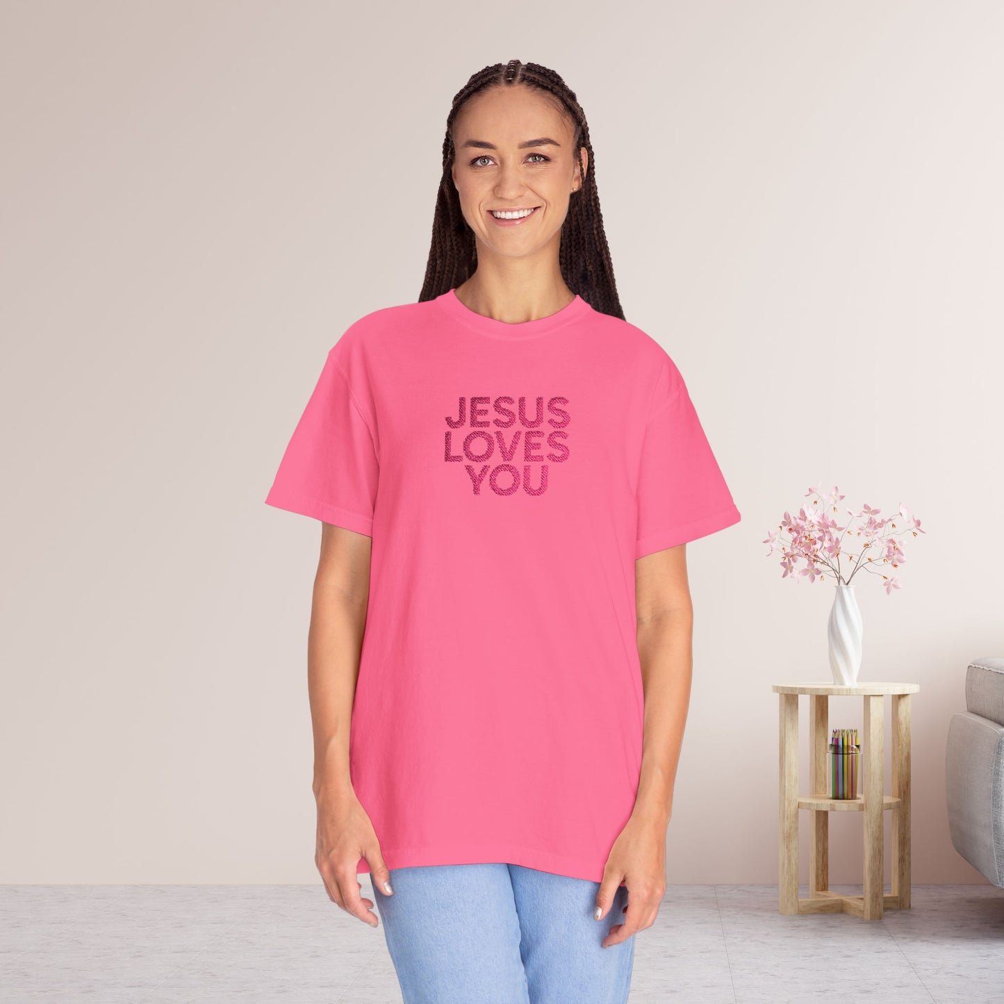 Jesus Loves You Embroidered Comfort Colors Shirt