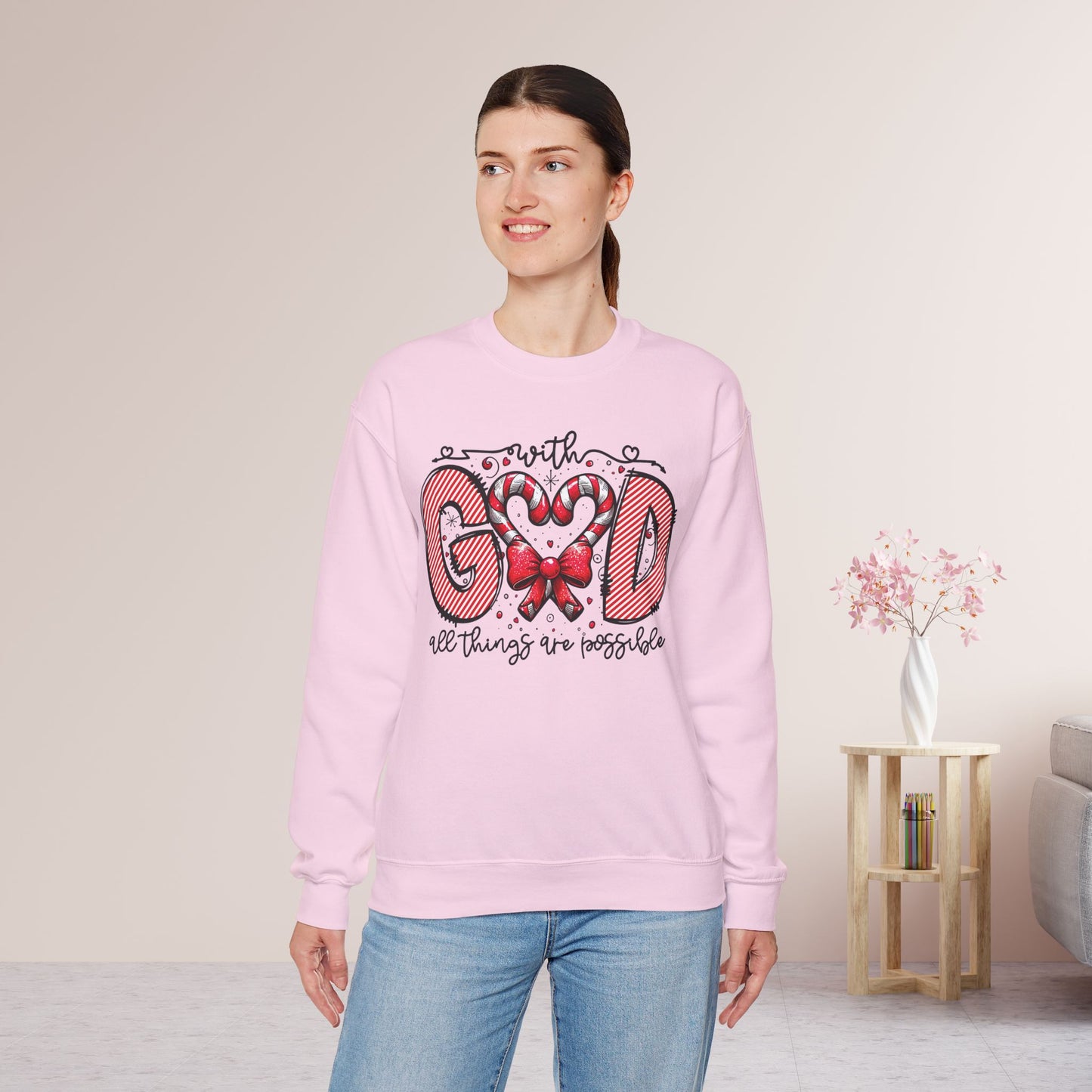 With God All Things Are Possible Christmas Sweatshirt - Christian Crewneck Pullover