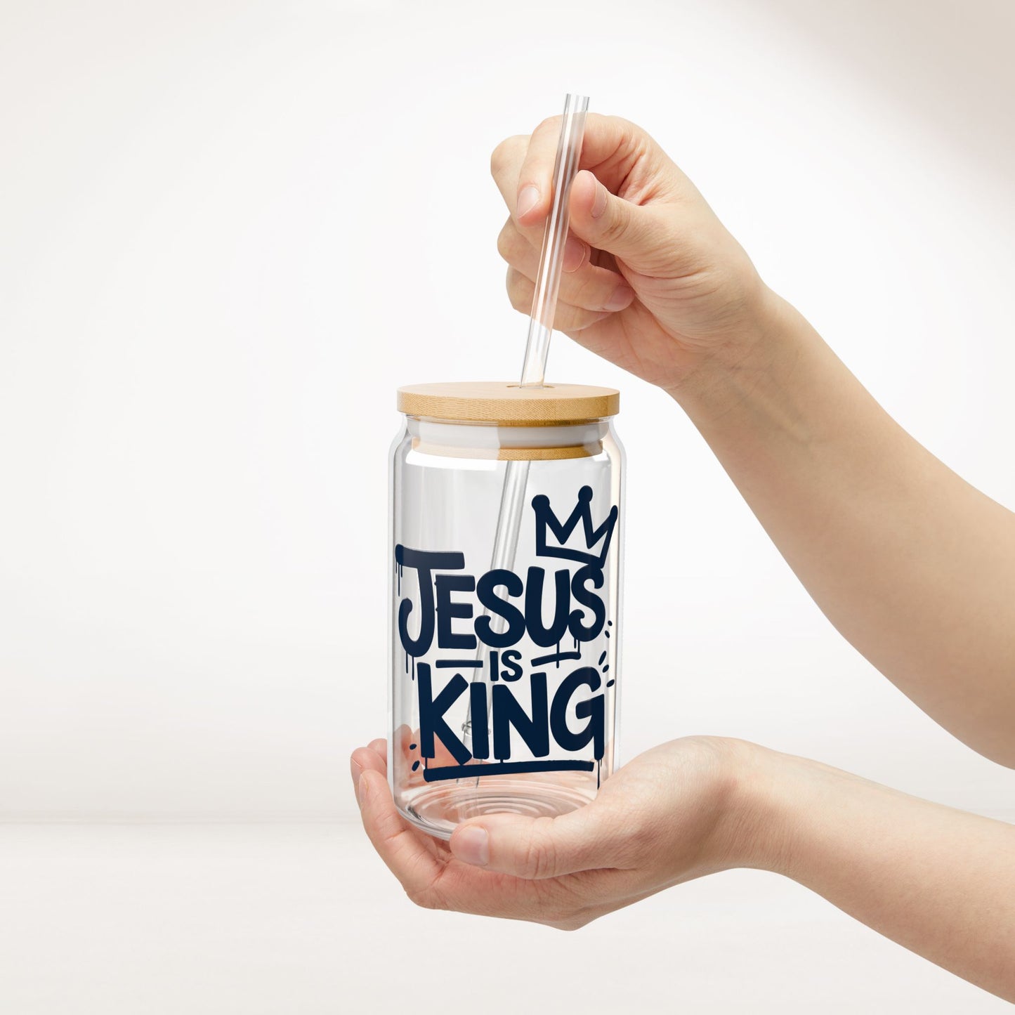 Jesus is King Sipper Glass with Bamboo Lid & Straw - 16 oz