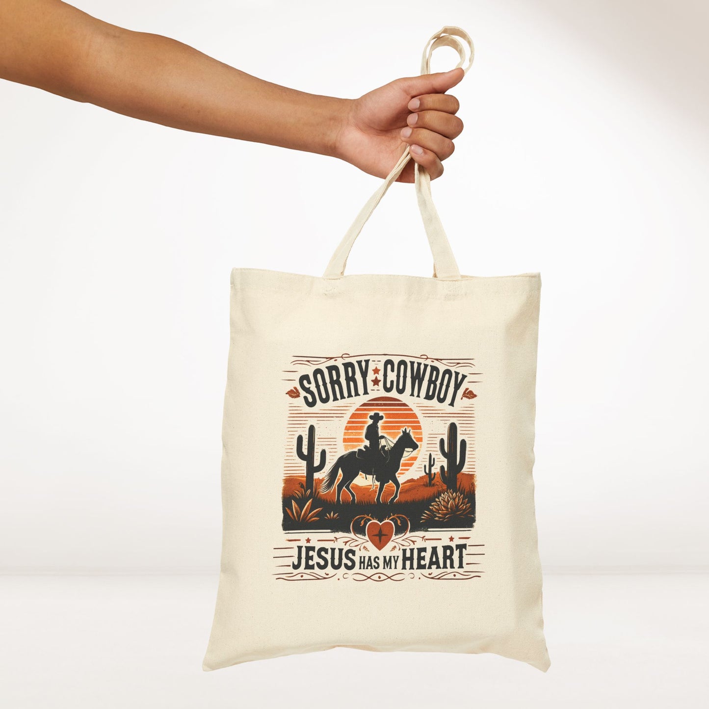 Sorry Cowboy Jesus Has My Heart Canvas Tote Bag