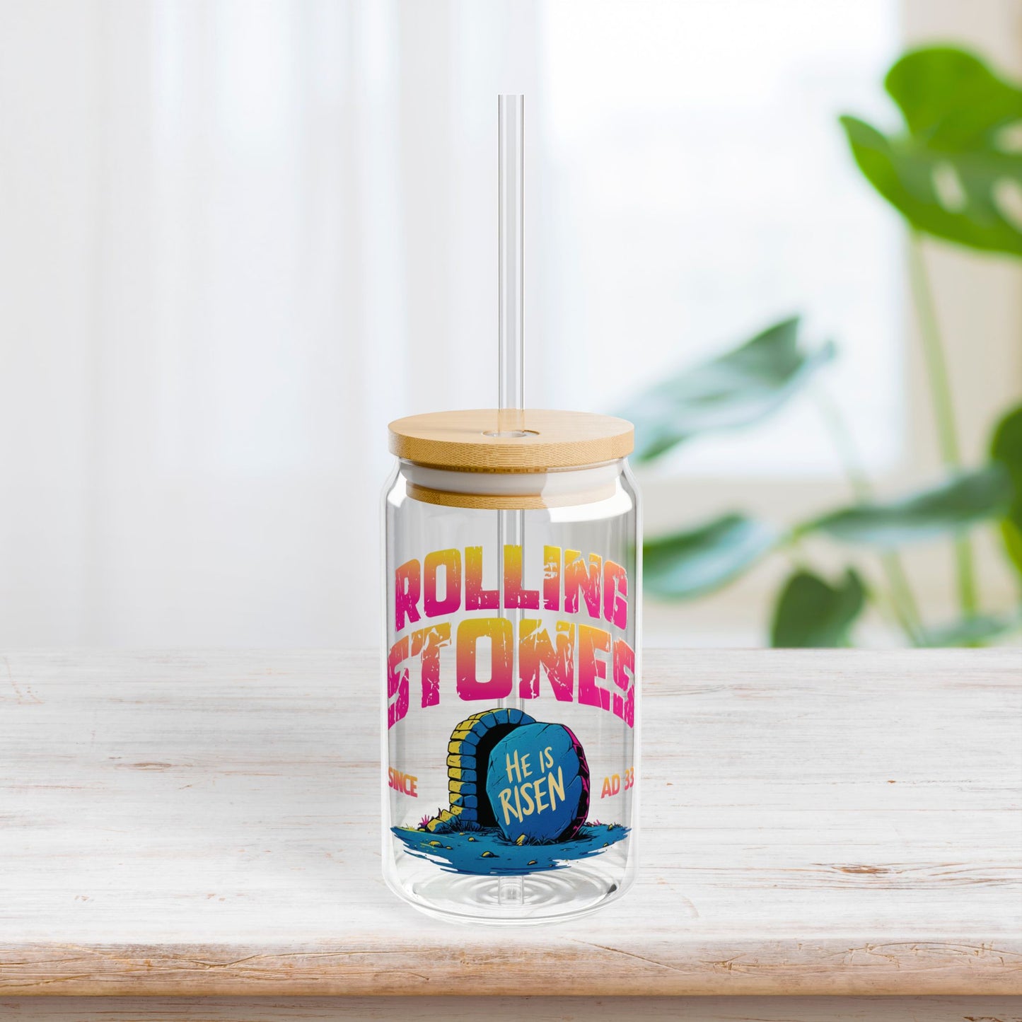 He is Risen Sipper Glass with Bamboo Lid & Straw - 16 oz
