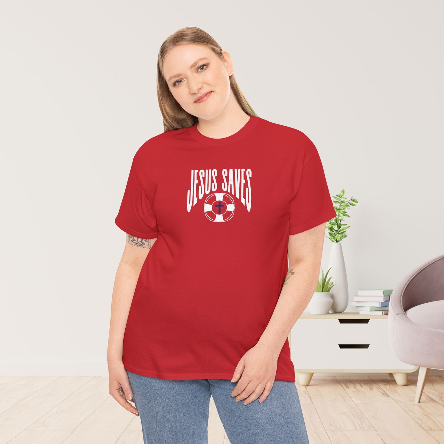 Jesus Saves - My Lifeguard Walks on Water Heavy Cotton Tee