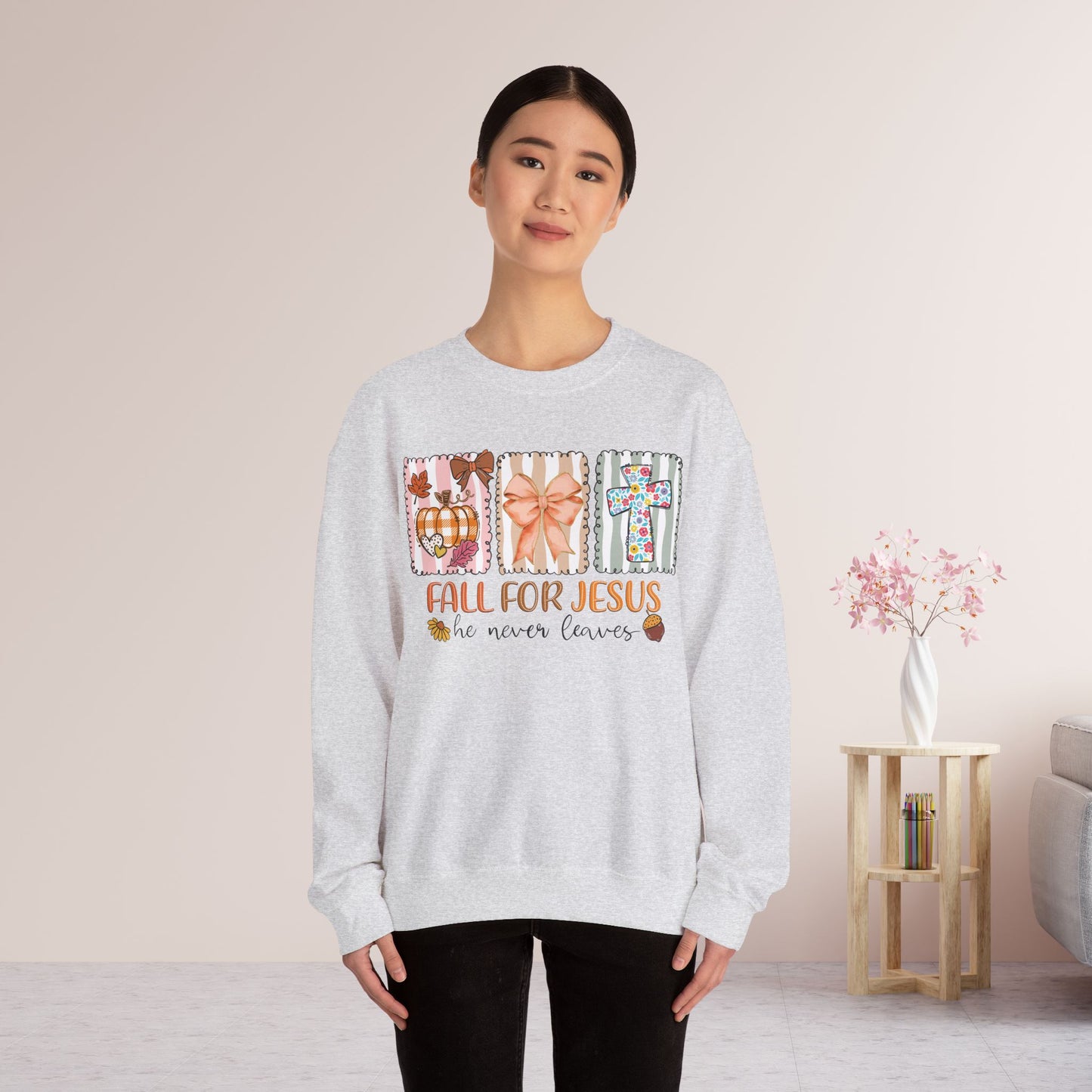 Fall For Jesus He Never Leaves Christian Sweatshirt - Christian Pullover