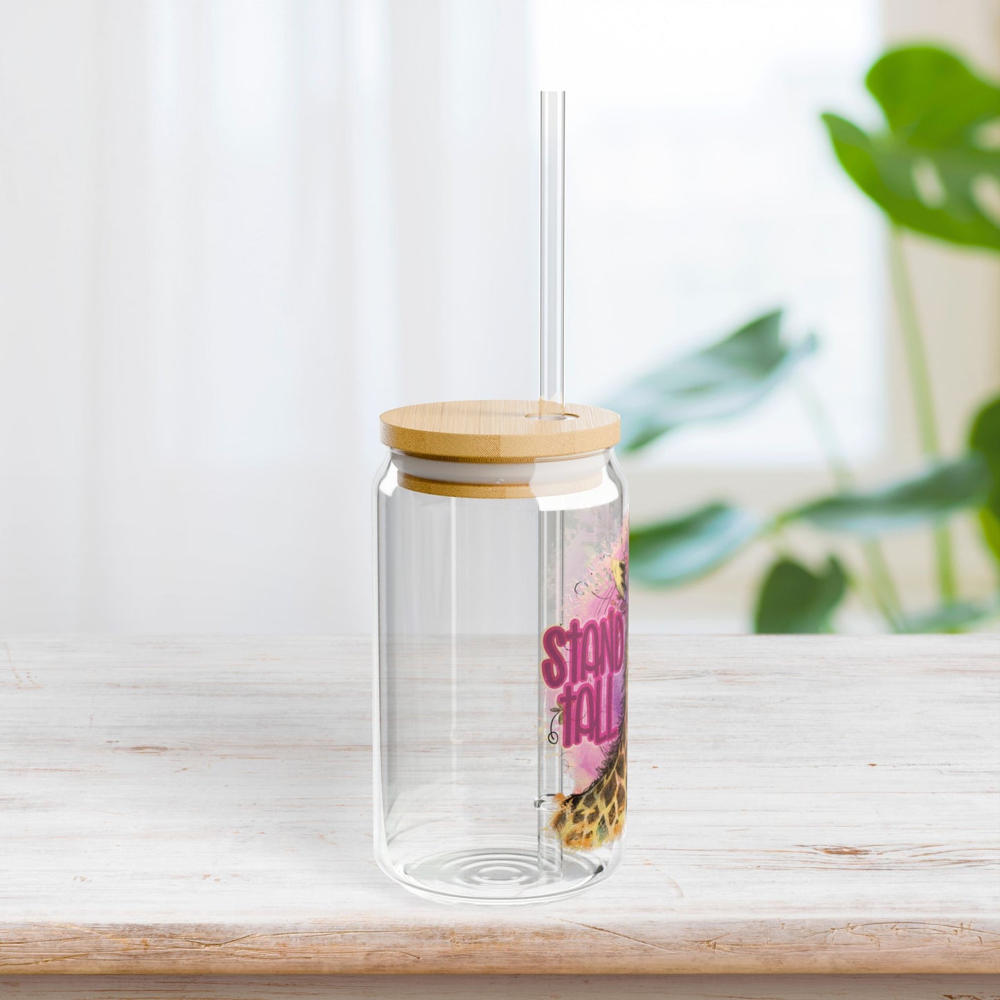 Stand Tall in the Faith Sipper Glass with Bamboo Lid & Straw - 16 oz