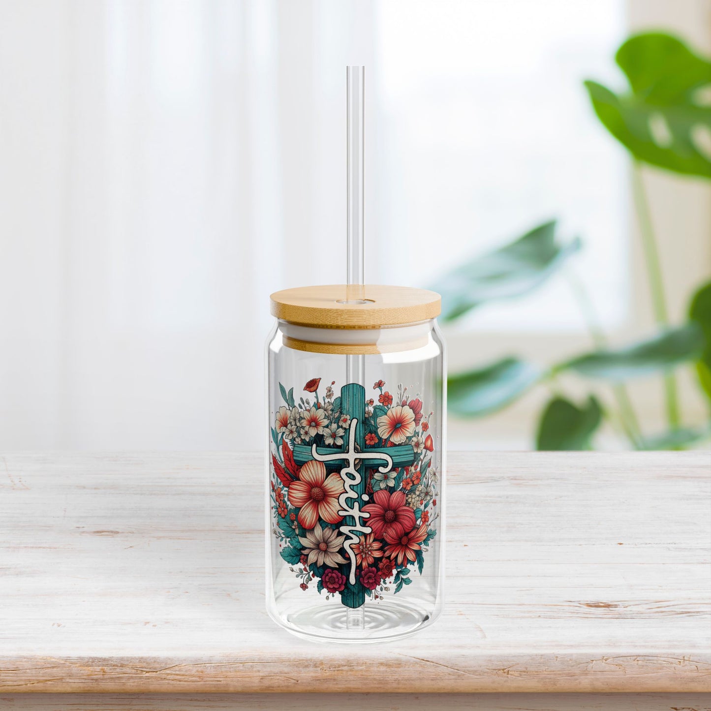 Faith Sipper Glass with Bamboo Lid & Straw - 16 oz