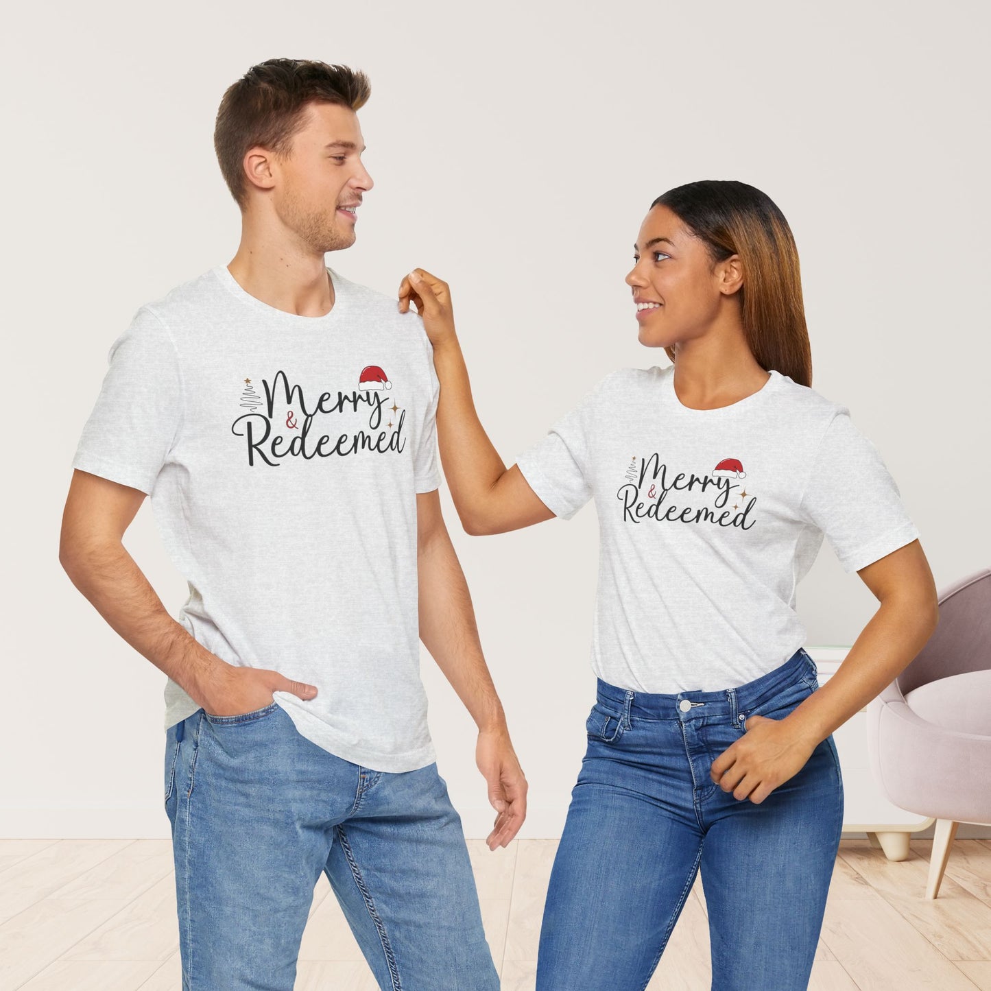 Merry & Redeemed Soft Cotton Tee - Christian Christmas Shirt