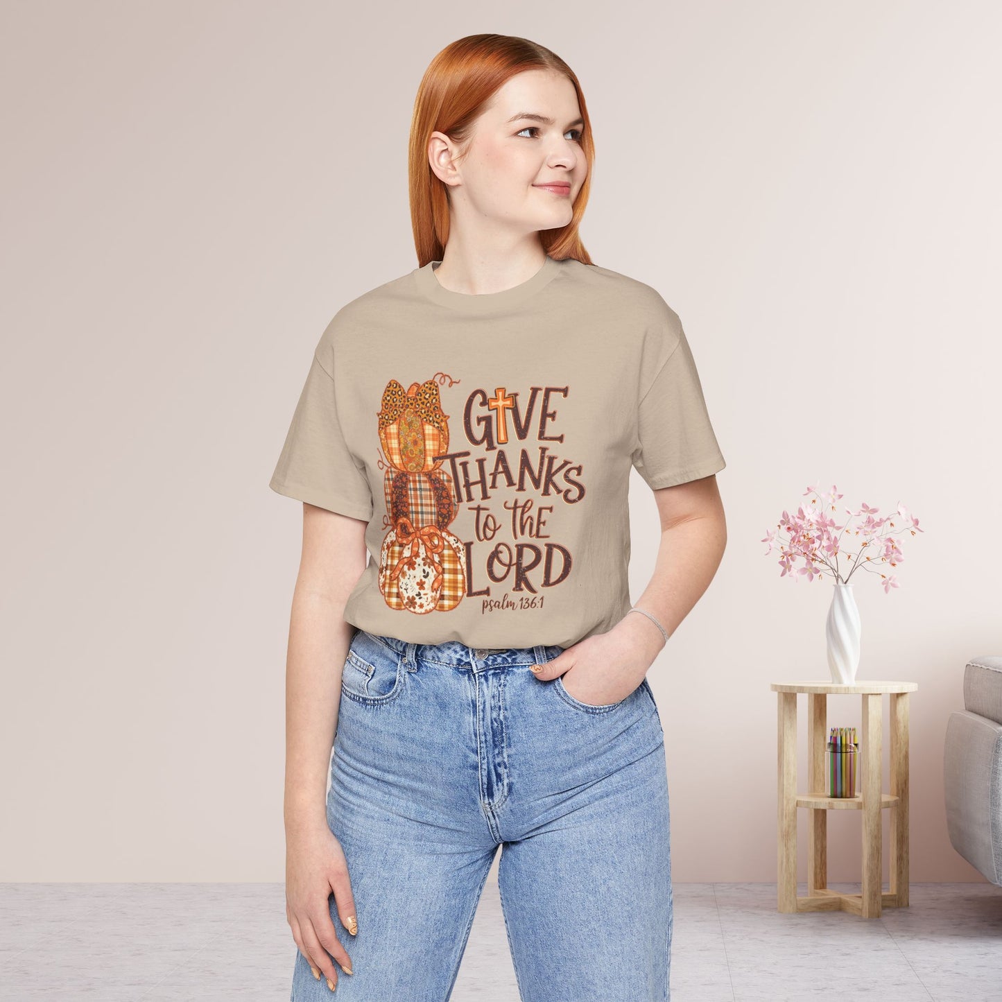 Give Thanks to The Lord Soft Cotton Tee - Fall Christian Tee