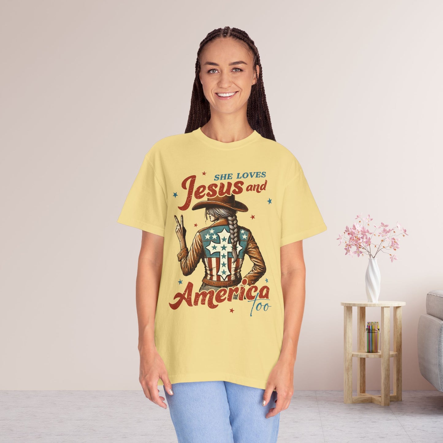 She Loves Jesus and America Too Comfort Colors Shirt