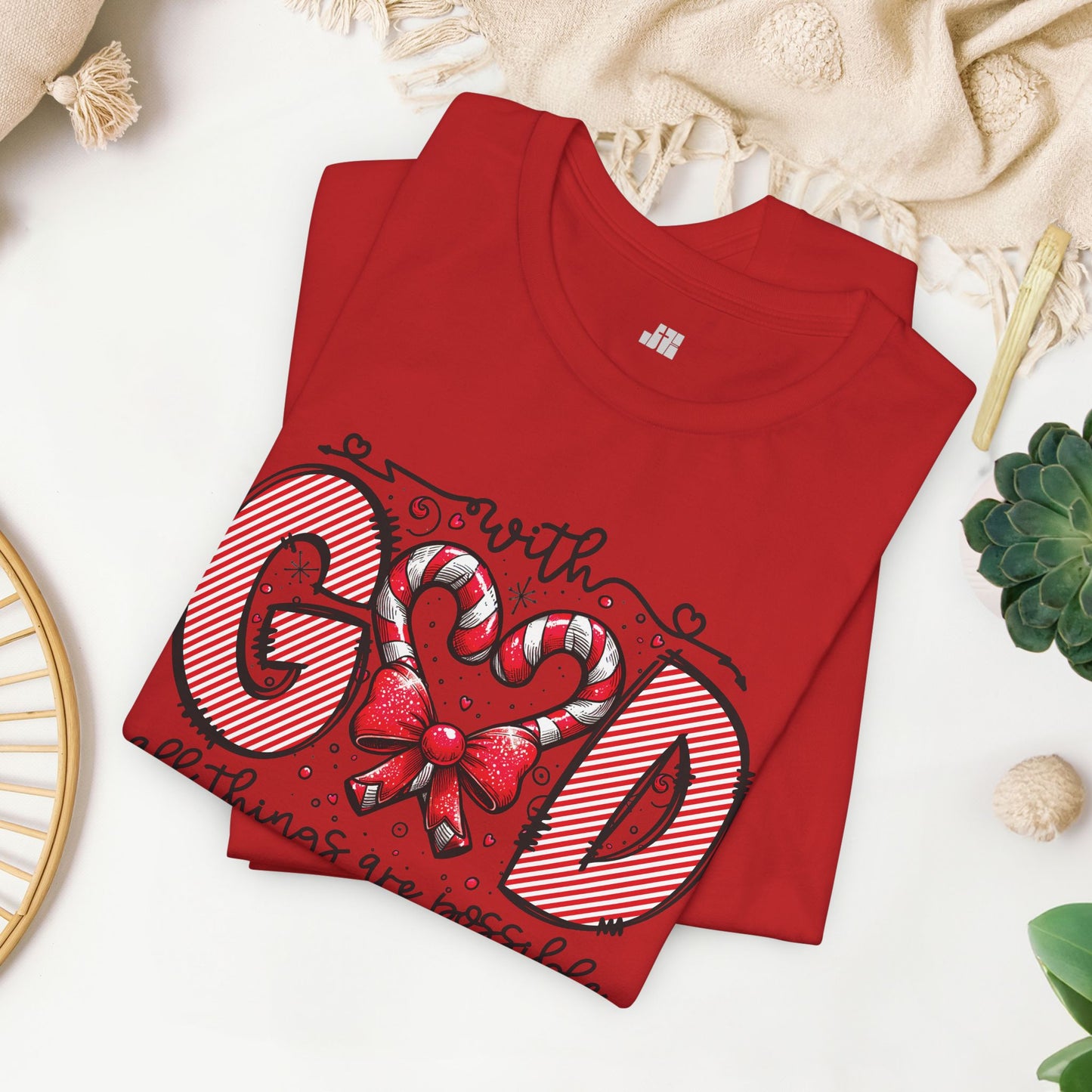 With God All Things Are Possible Christmas Soft Cotton Tee - Christian Shirt