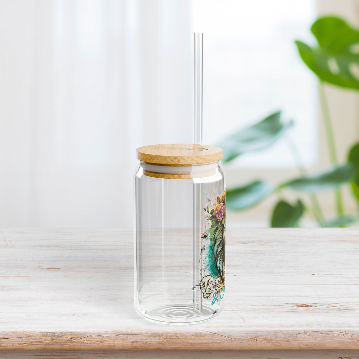 Be Strong and Courageous Sipper Glass with Bamboo Lid & Straw - 16 oz