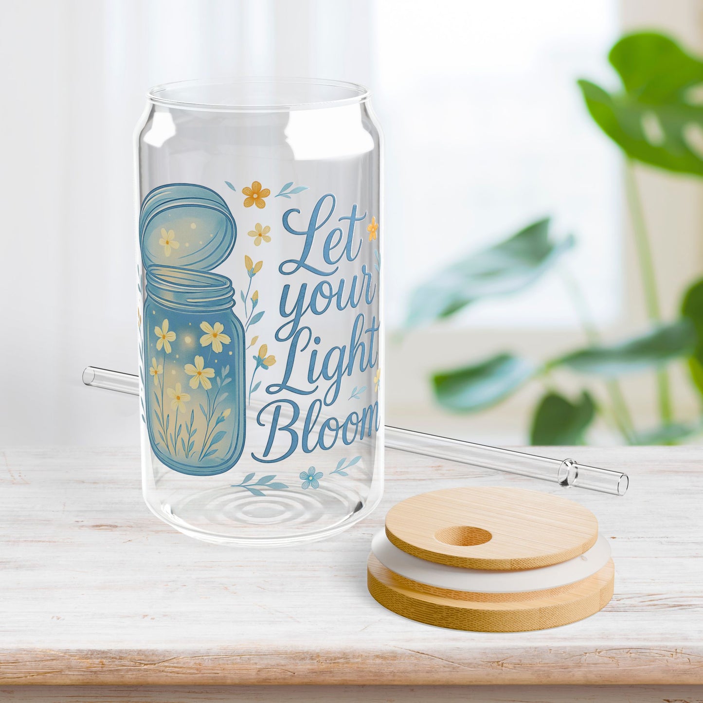 Let Your Light Bloom Sipper Glass with Bamboo Lid & Straw - 16 oz