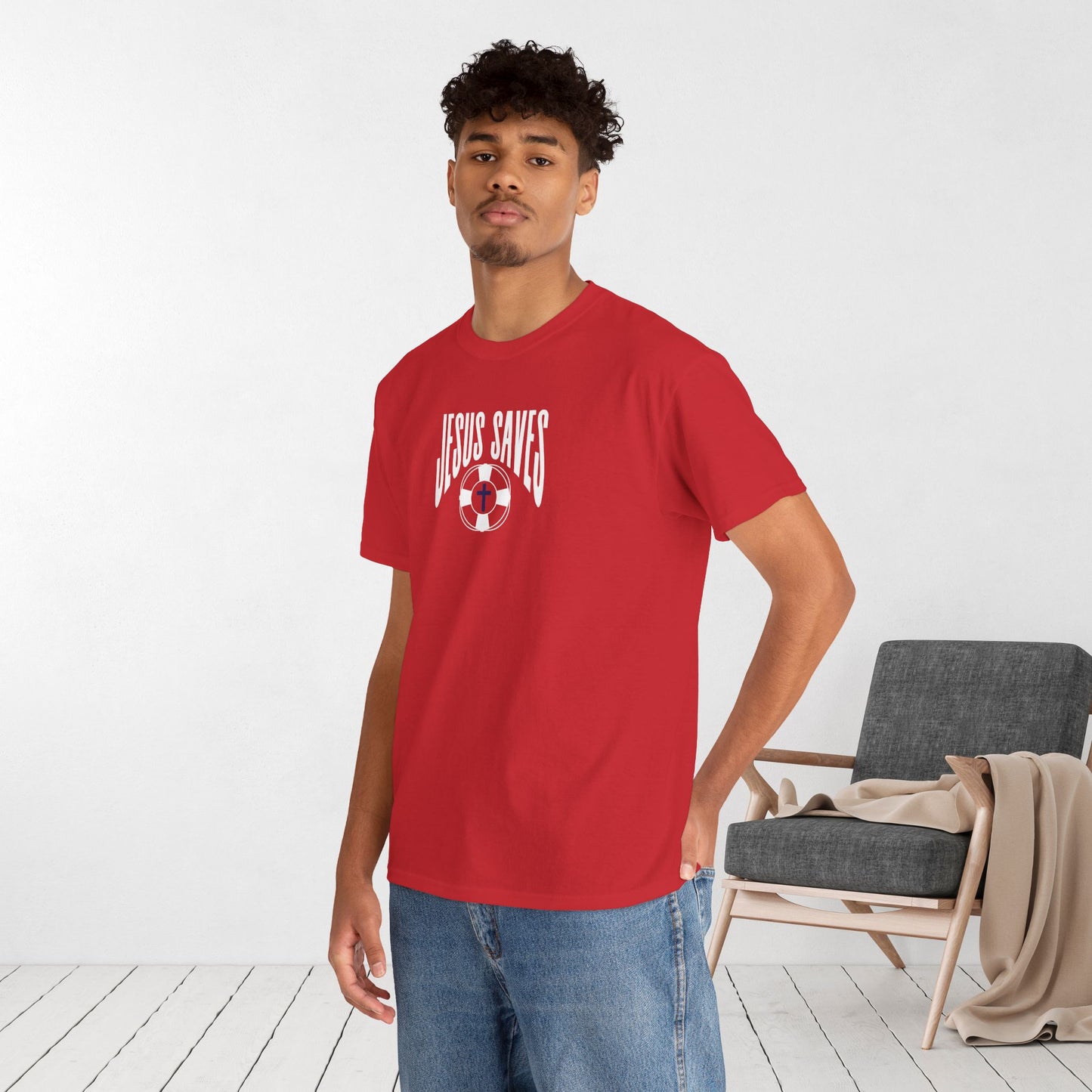 Jesus Saves - My Lifeguard Walks on Water Heavy Cotton Tee