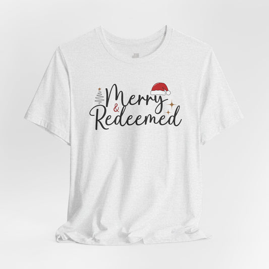 Merry & Redeemed Soft Cotton Tee - Christian Christmas Shirt