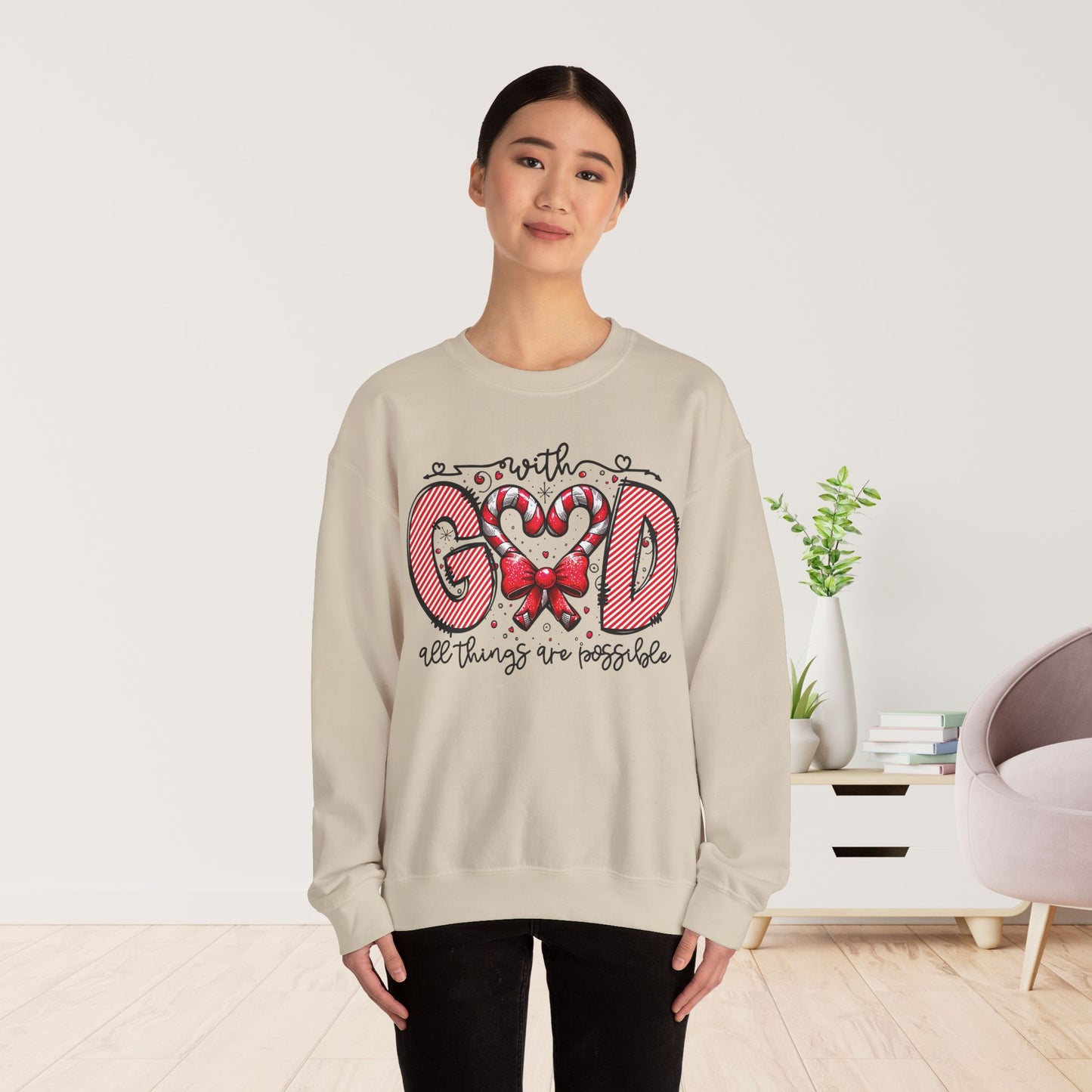 With God All Things Are Possible Christmas Sweatshirt - Christian Crewneck Pullover