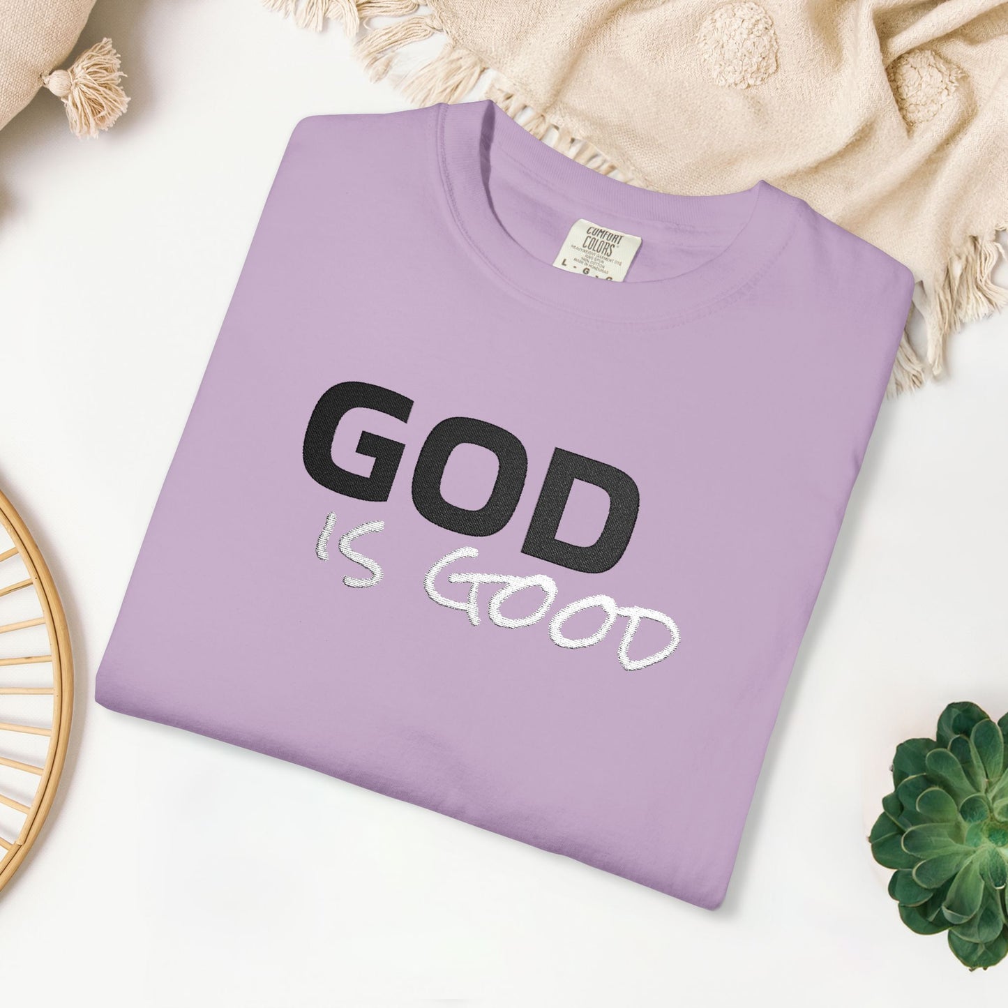 Embroidered God is Good Comfort Colors Shirt