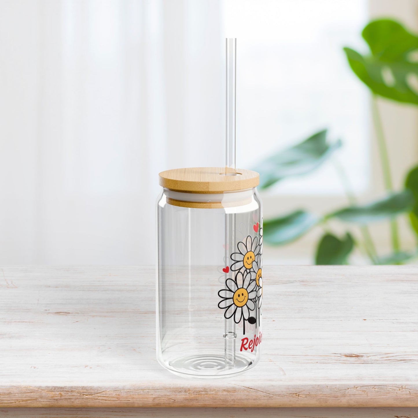 Rejoice Always Sipper Glass with Bamboo Lid & Straw - 16 oz