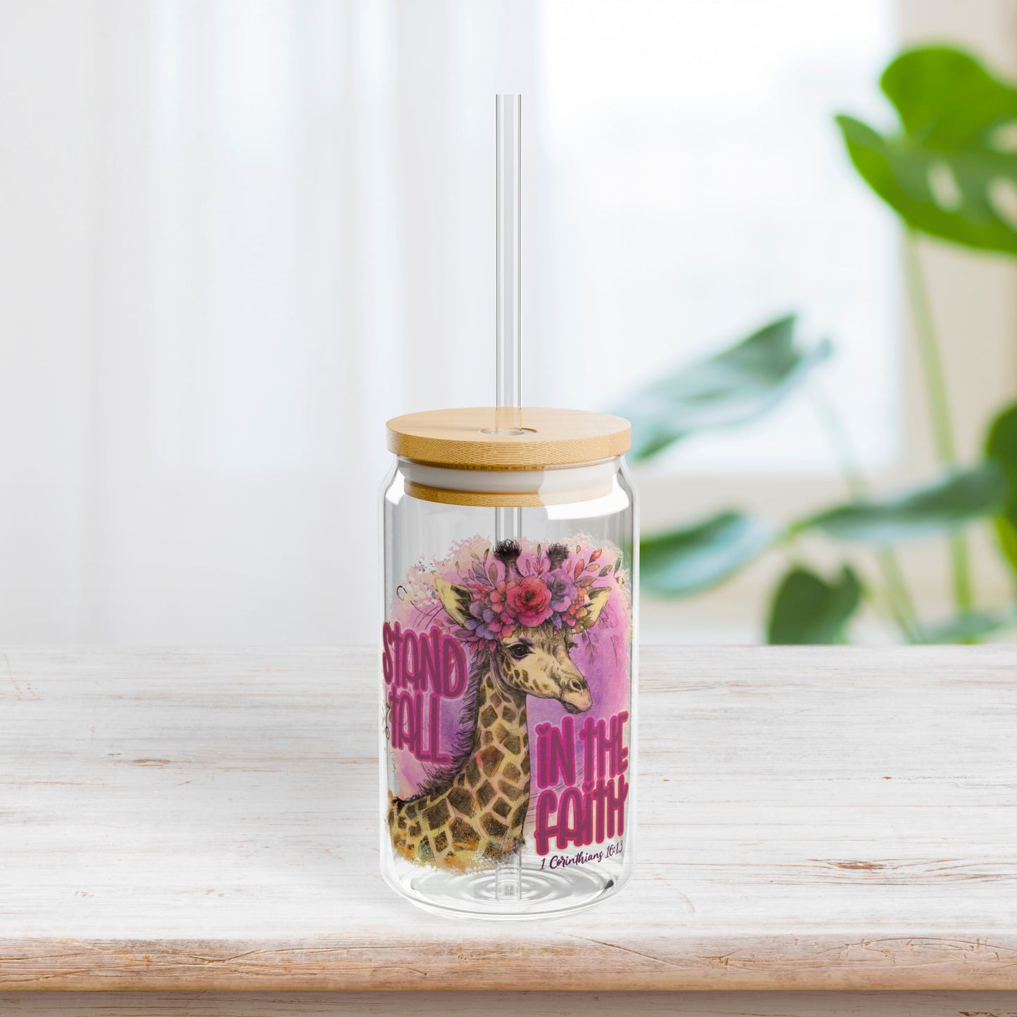 Stand Tall in the Faith Sipper Glass with Bamboo Lid & Straw - 16 oz