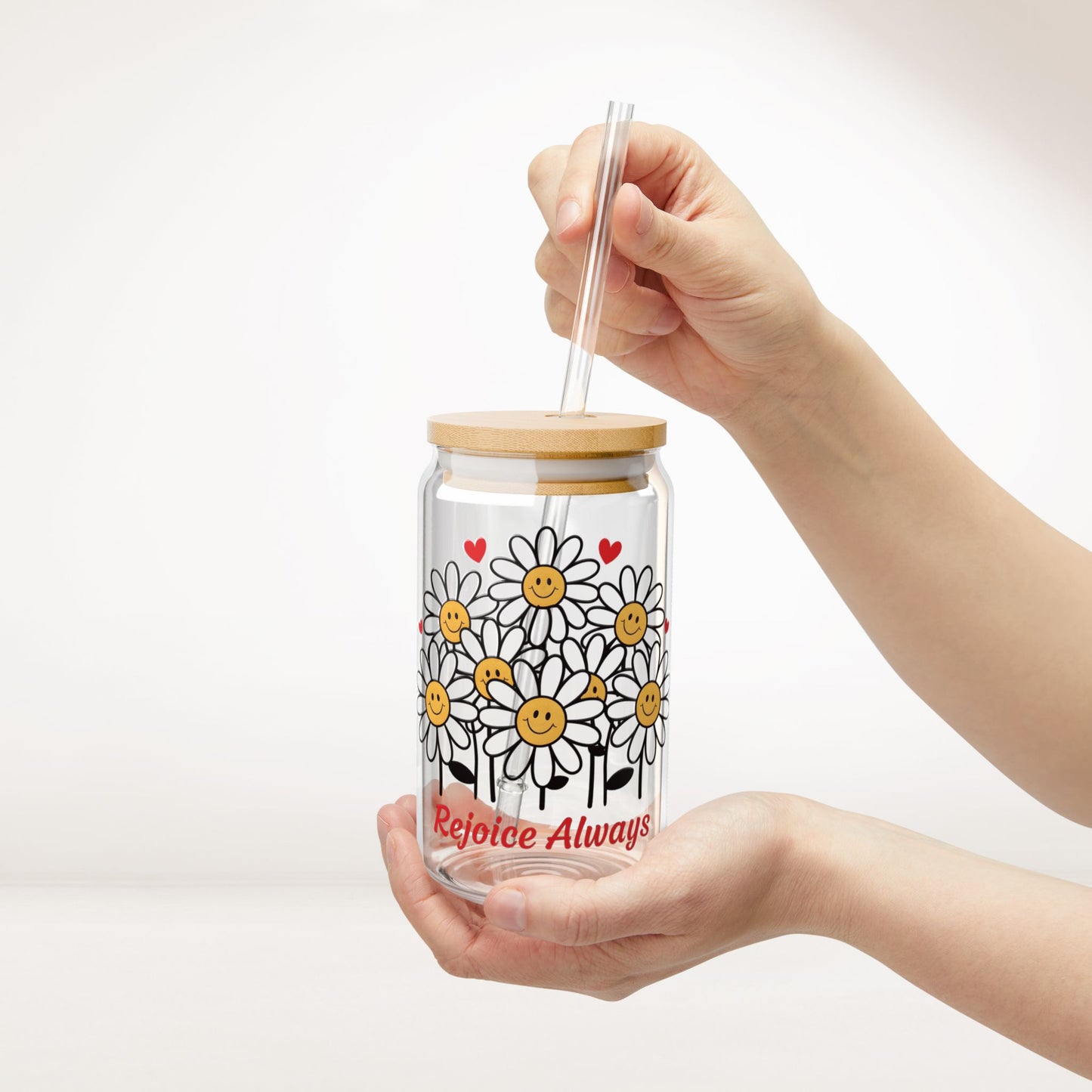 Rejoice Always Sipper Glass with Bamboo Lid & Straw - 16 oz