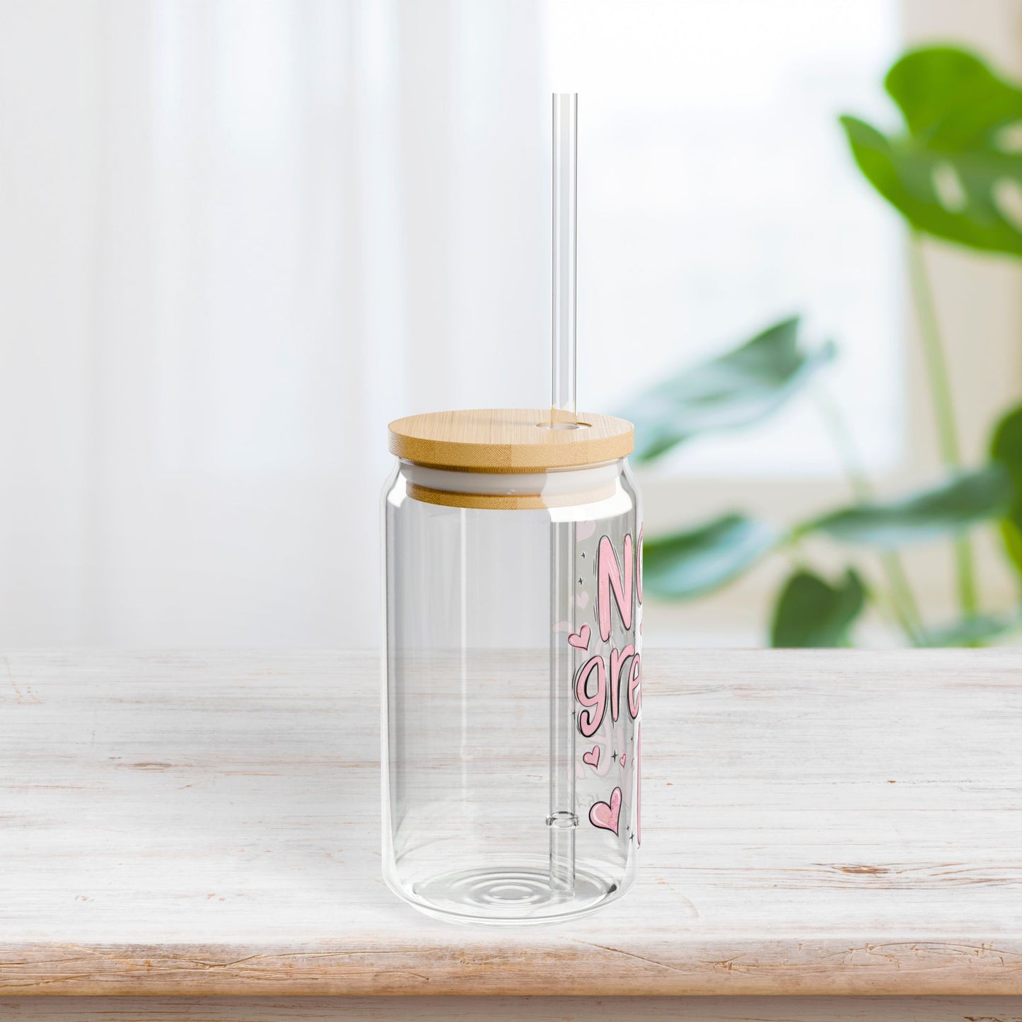 No Greater Love Sipper Glass with Bamboo Lid & Straw - 16 oz