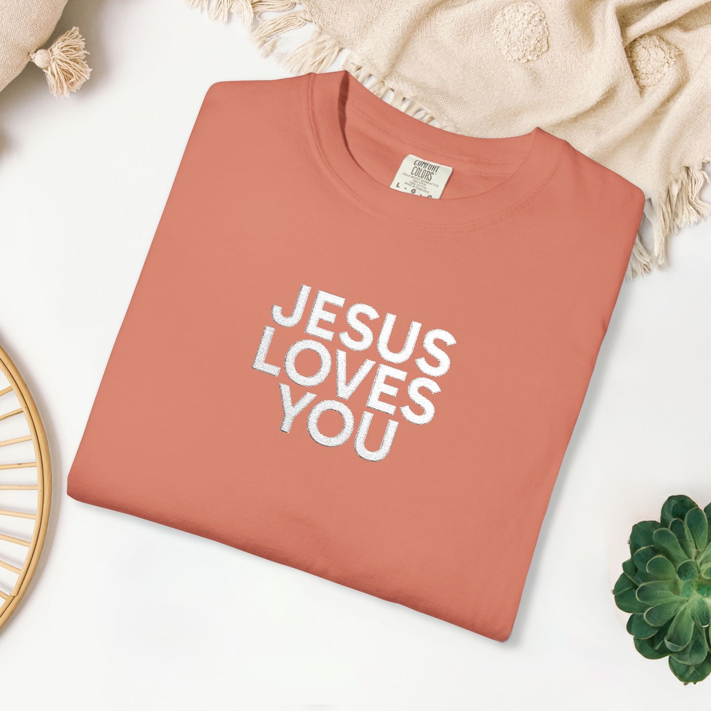 Jesus Loves You Embroidered Comfort Colors Shirt