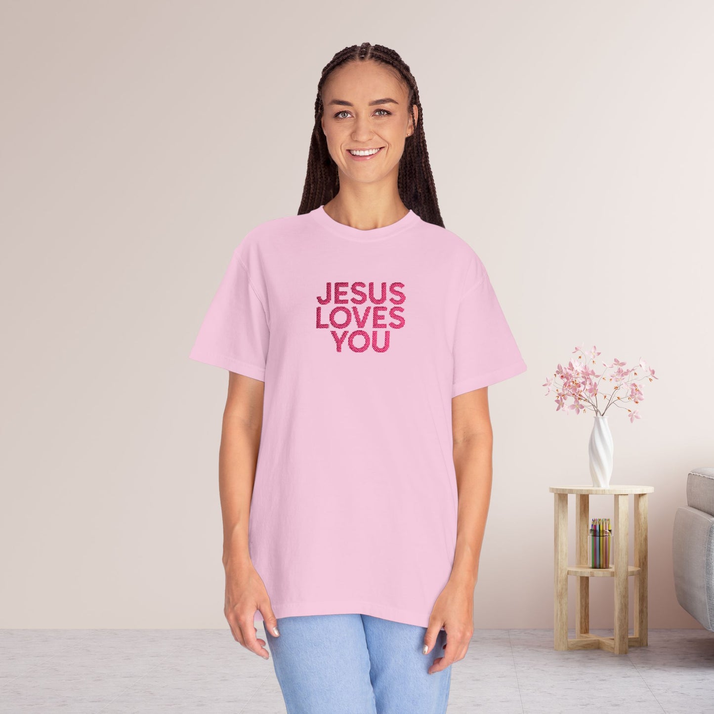 Jesus Loves You Embroidered Comfort Colors Shirt