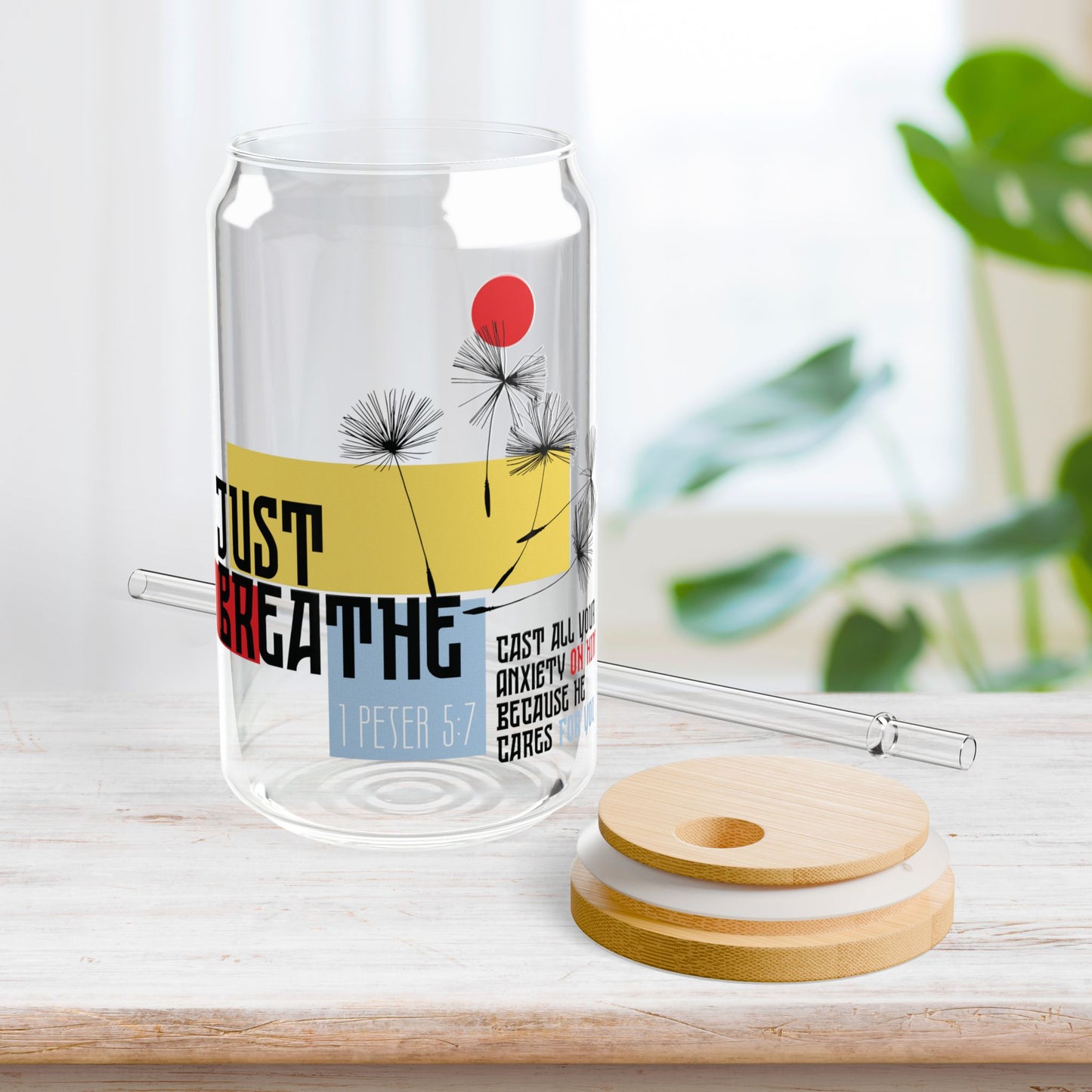 Just Breathe Sipper Glass with Bamboo Lid & Straw - 16 oz